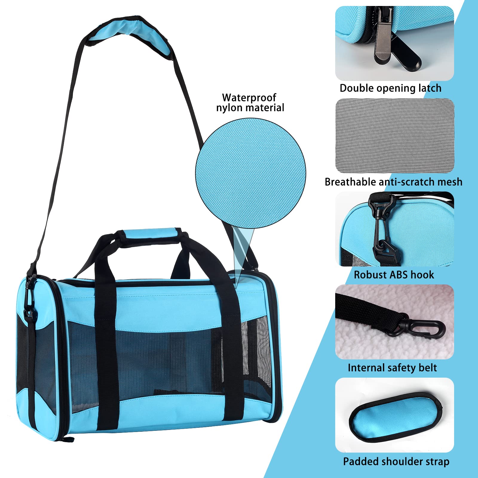 Cat Carrying Case - Pet Carrier Airline Approved, Protable And Breathable Pet Travel Carrier Removable Fleece Pad, Collapsible Cat Carrier Dog Carrier For Medium Cats Small Cats Dogs(Medium, Blue)
