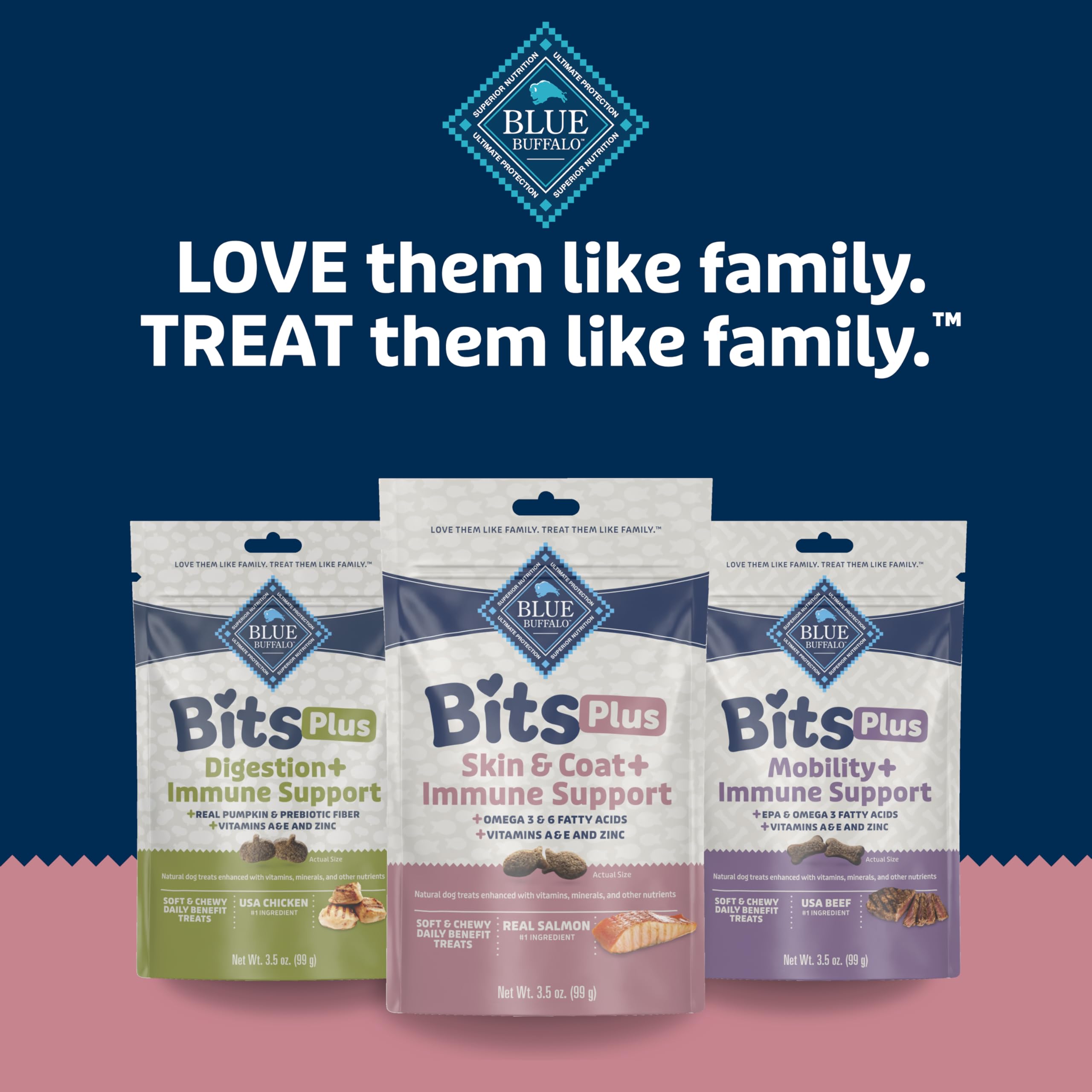 Blue Buffalo Blue Bits Plus Skin & Coat and Immune Support Dog Treats, Salmon, 3.5-oz. Bag