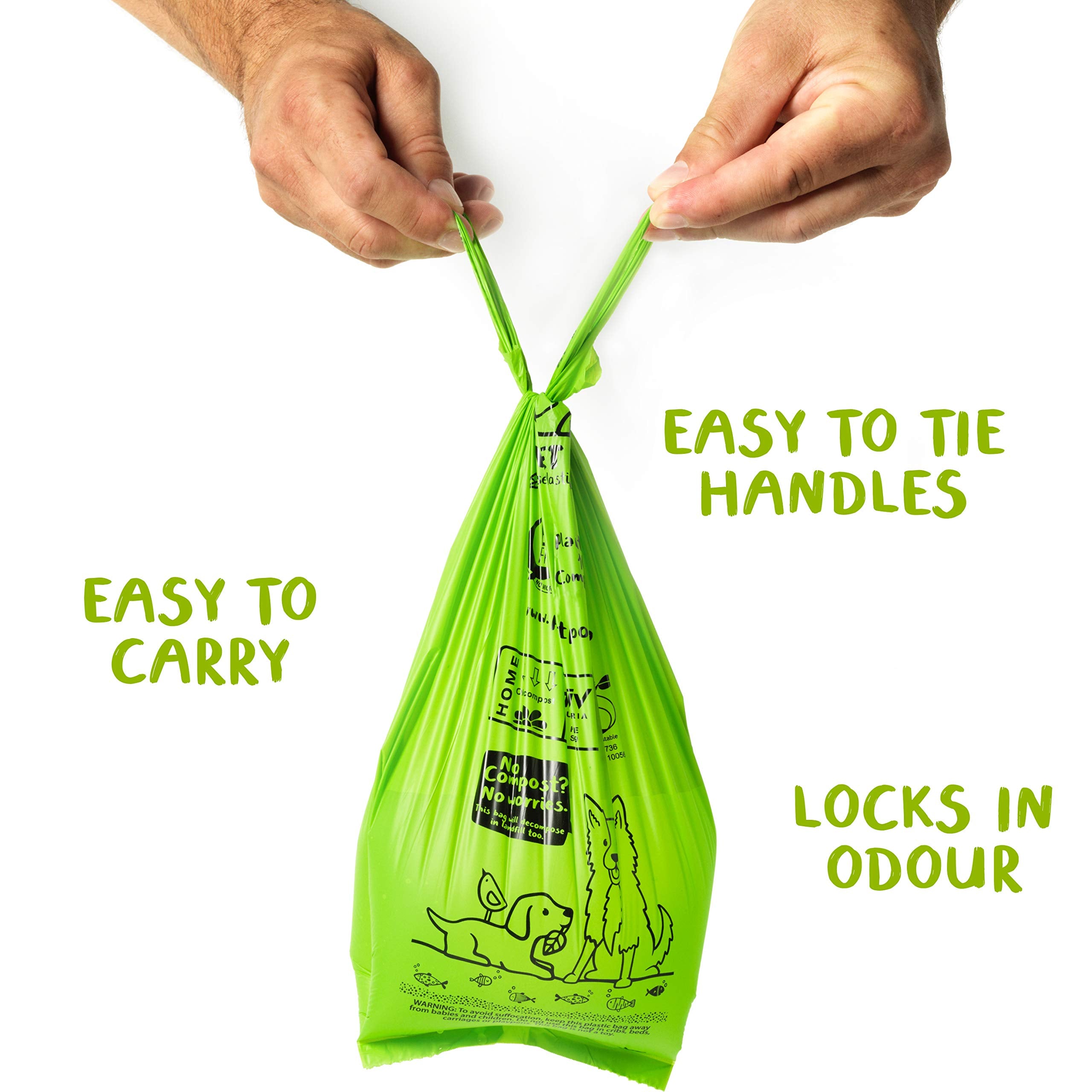 Planet Poop Home Compostable Dog Poop Bags Extra Long With Handles | Large Single Roll 200 Grab & Go | Un-Scented Dog Waste Bag