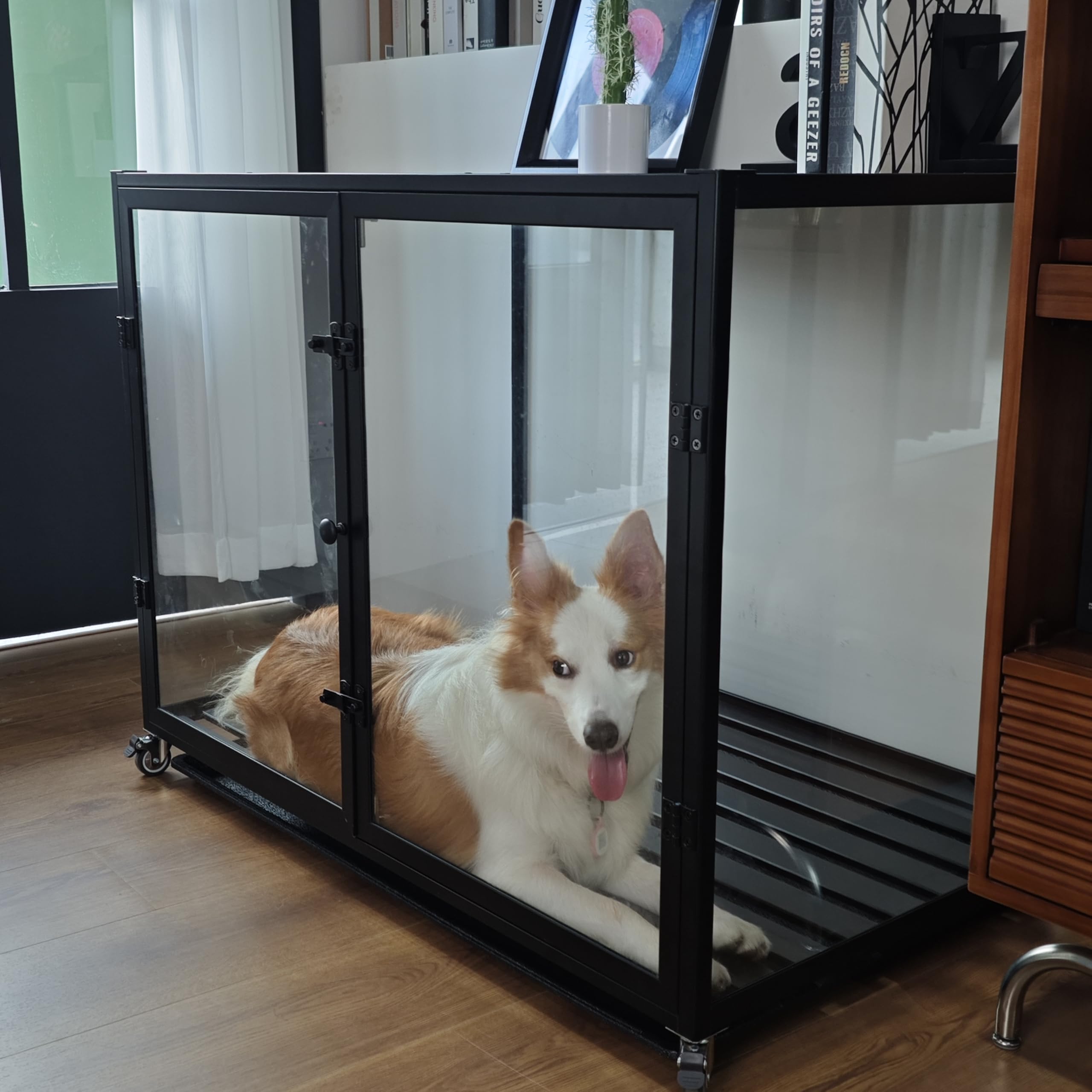 Bingopaw Clear Dog Crate Furniture: Extra Large Dog Crate Table Made By Hard Transparent Tempered Glass With Great Airflow - Dec