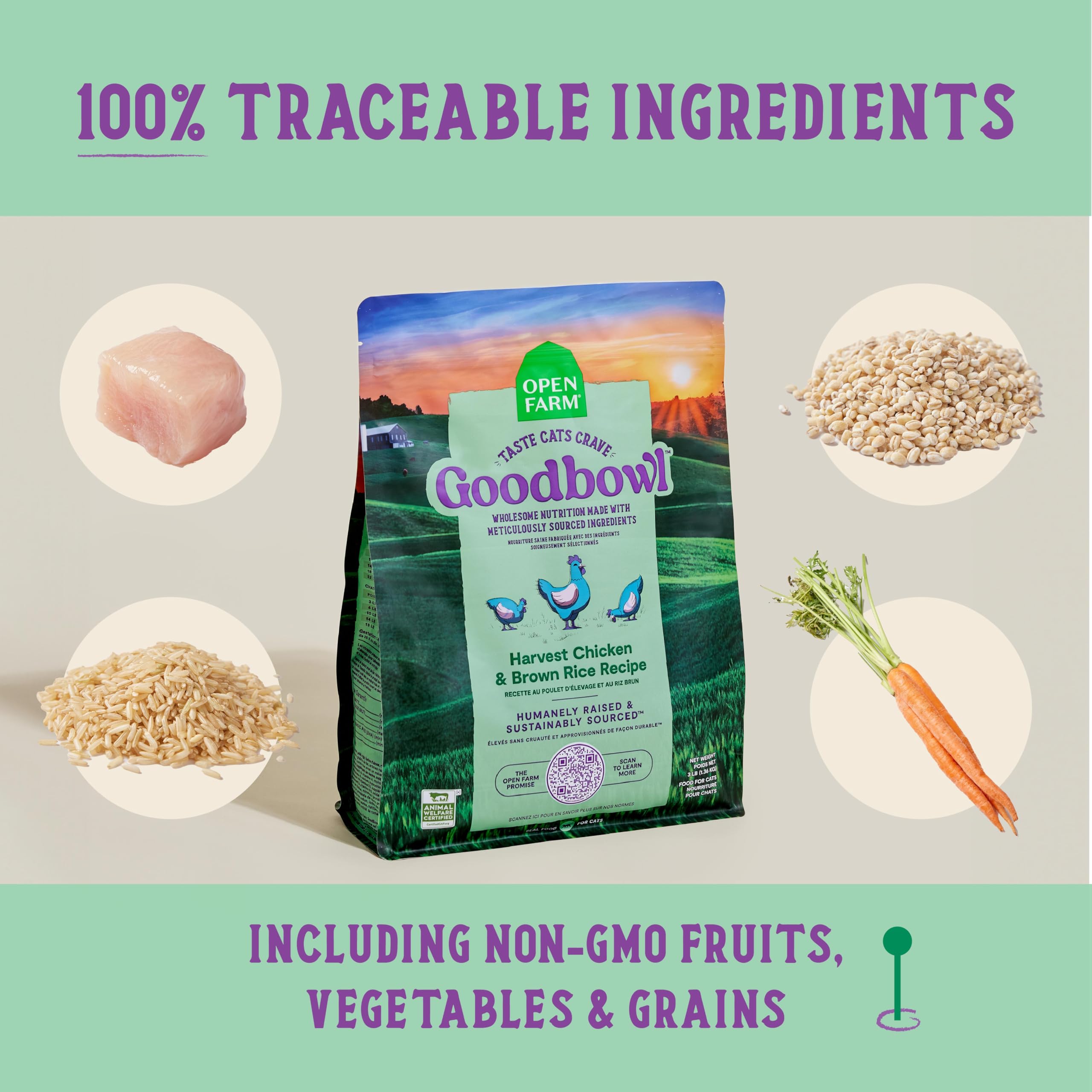 Open Farm Goodbowl, Protein Rich Dry Cat Food Made from Meticulously Sourced Simple Ingredients, Harvest Chicken & Brown Rice Re