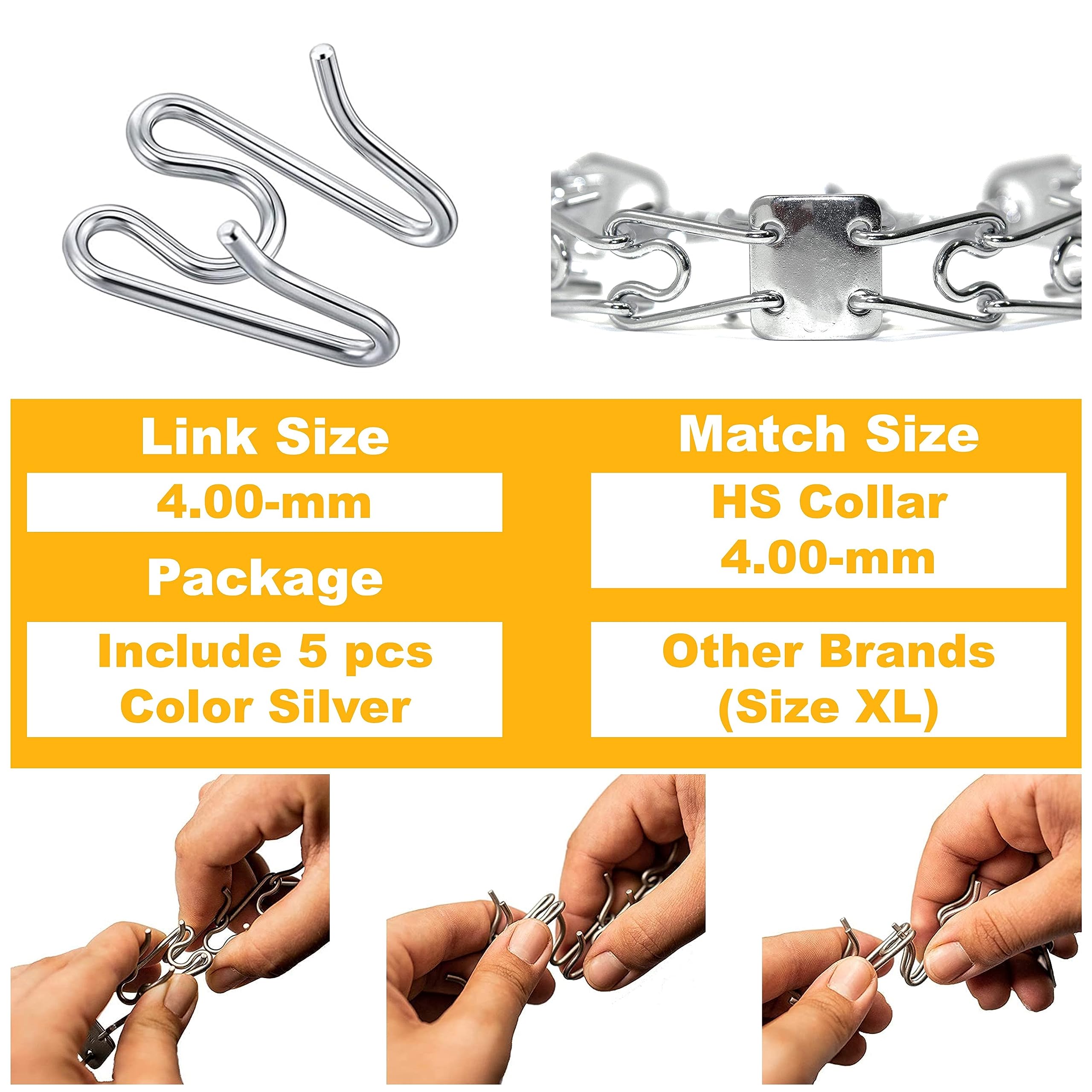 (5 Pack) Stainless Steel Prong Collar Links Designed for H. Sprenger 4.0mm CollarExtra Links, Silver
