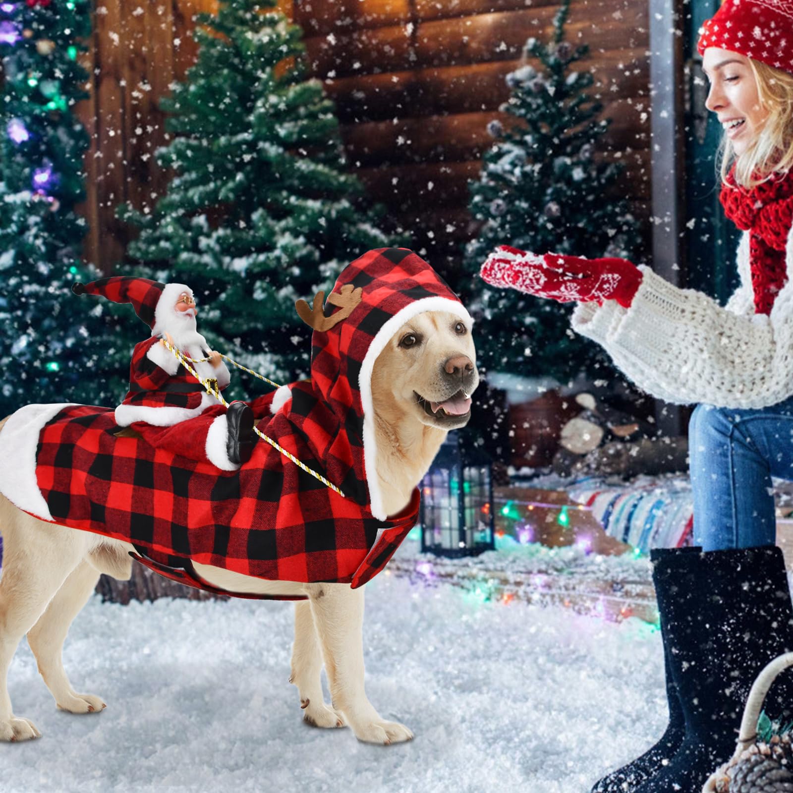 Cooshou Dog Cat Christmas Winter Plaid Hoodie Coat For Pet - Santa Claus Running Xmas Dog Clothes Xxxl