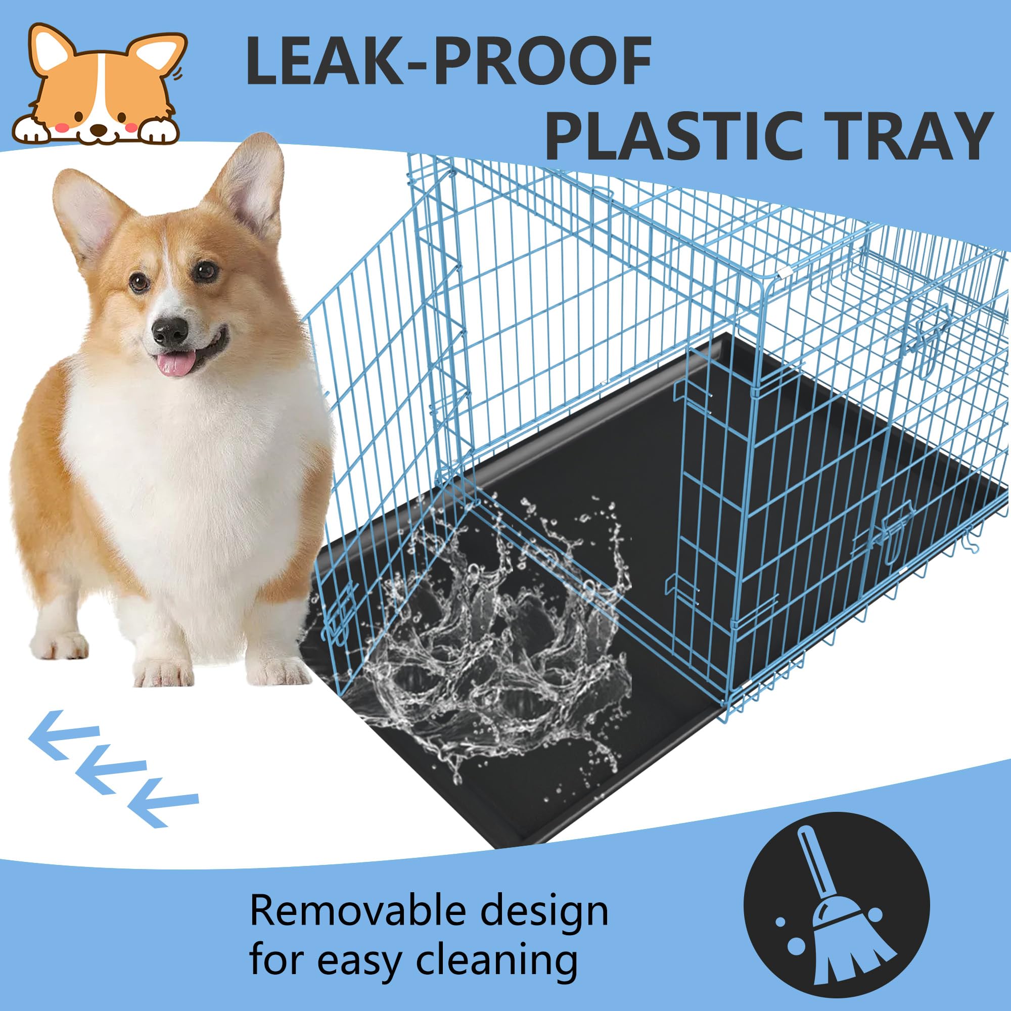 Fdw 30 Inch Dog Crate Dog Kennel Cage With Double Door Folding Metal Wire Dog Cage With Removable Tray&Divider Panel,Pet Crate F