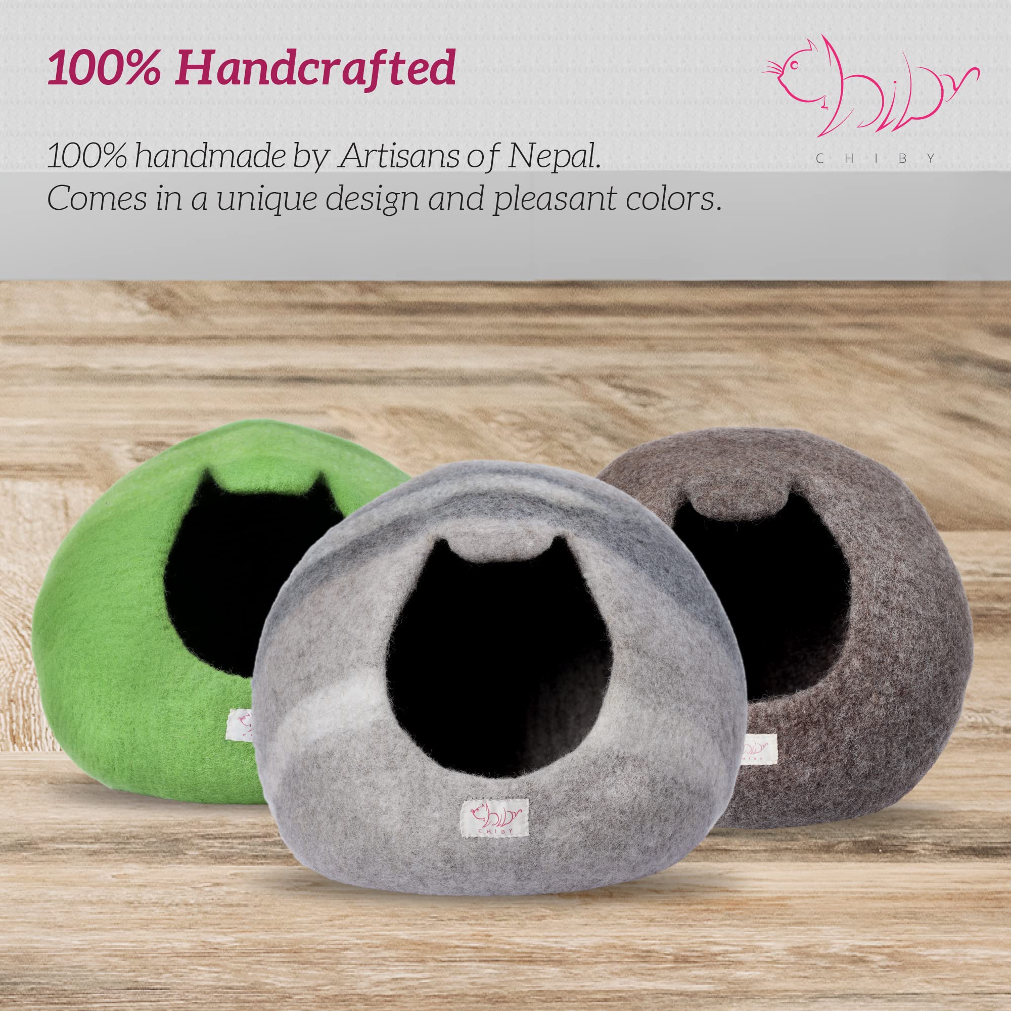 Chiby Cat Cave Bed (Large) Cat House For Indoor Cats~ Eco Friendly~ Hand Felted From 100% Natural New Zealand Wool !! (Grey Stripe)