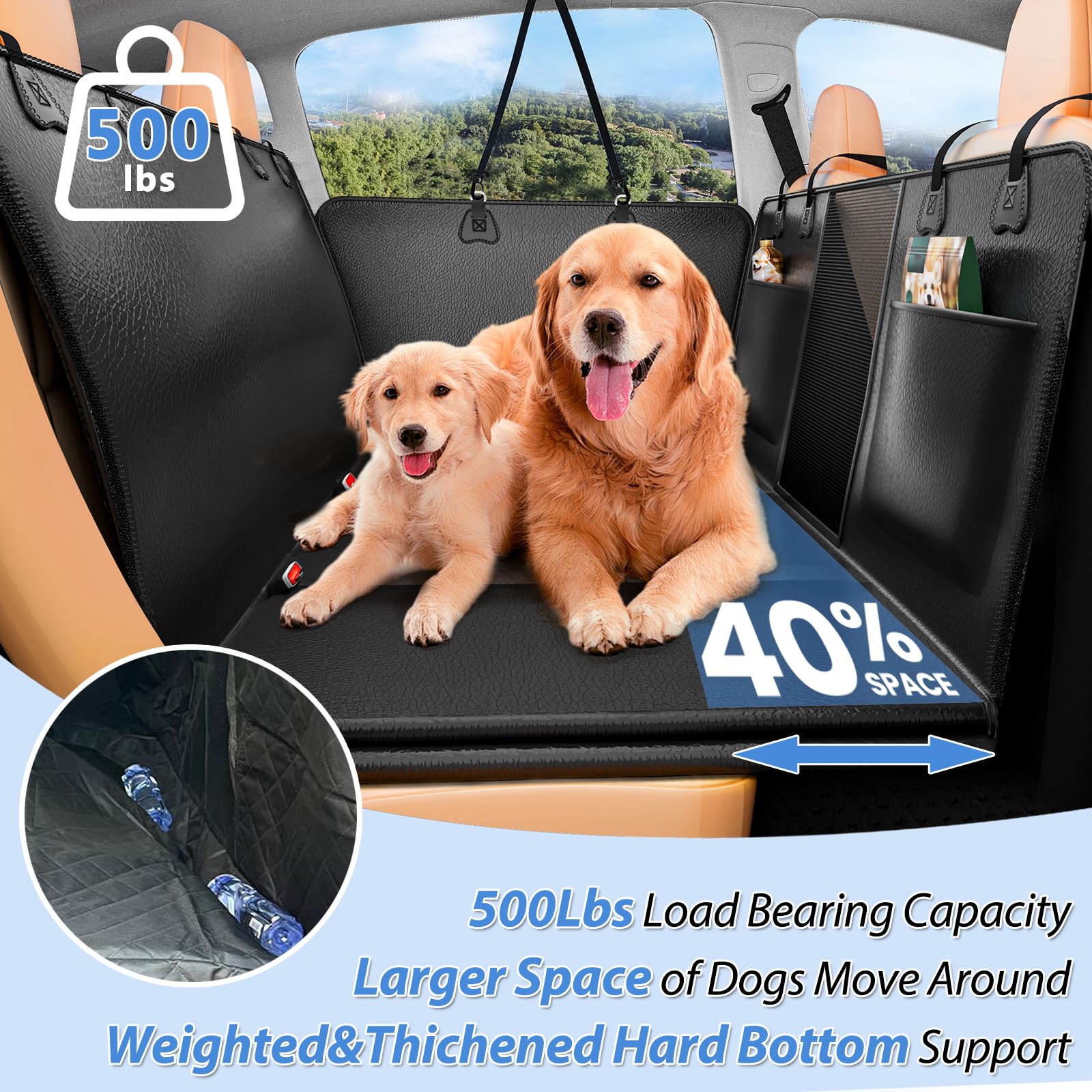 Yfchangle Pu Leather Back Seat Extender For Dogs,Waterproof Back Seat Pet Cover For Dogs,Scratch-Proof Dog Car Seat Cover With H