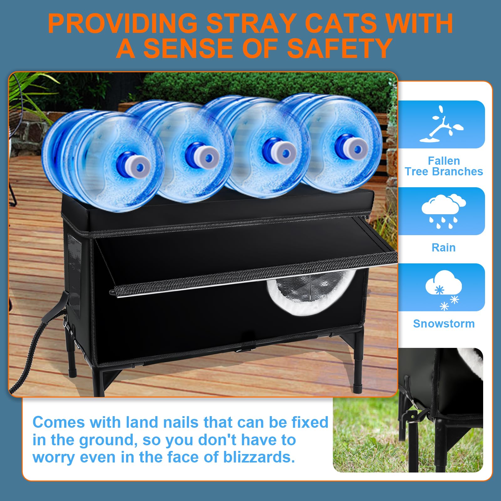 Outdoor Heated Cat House Weatherproof With Heating Pad, Insulated Heated Cat House For Outside, Feral Cat Houses For Outdoor Cat