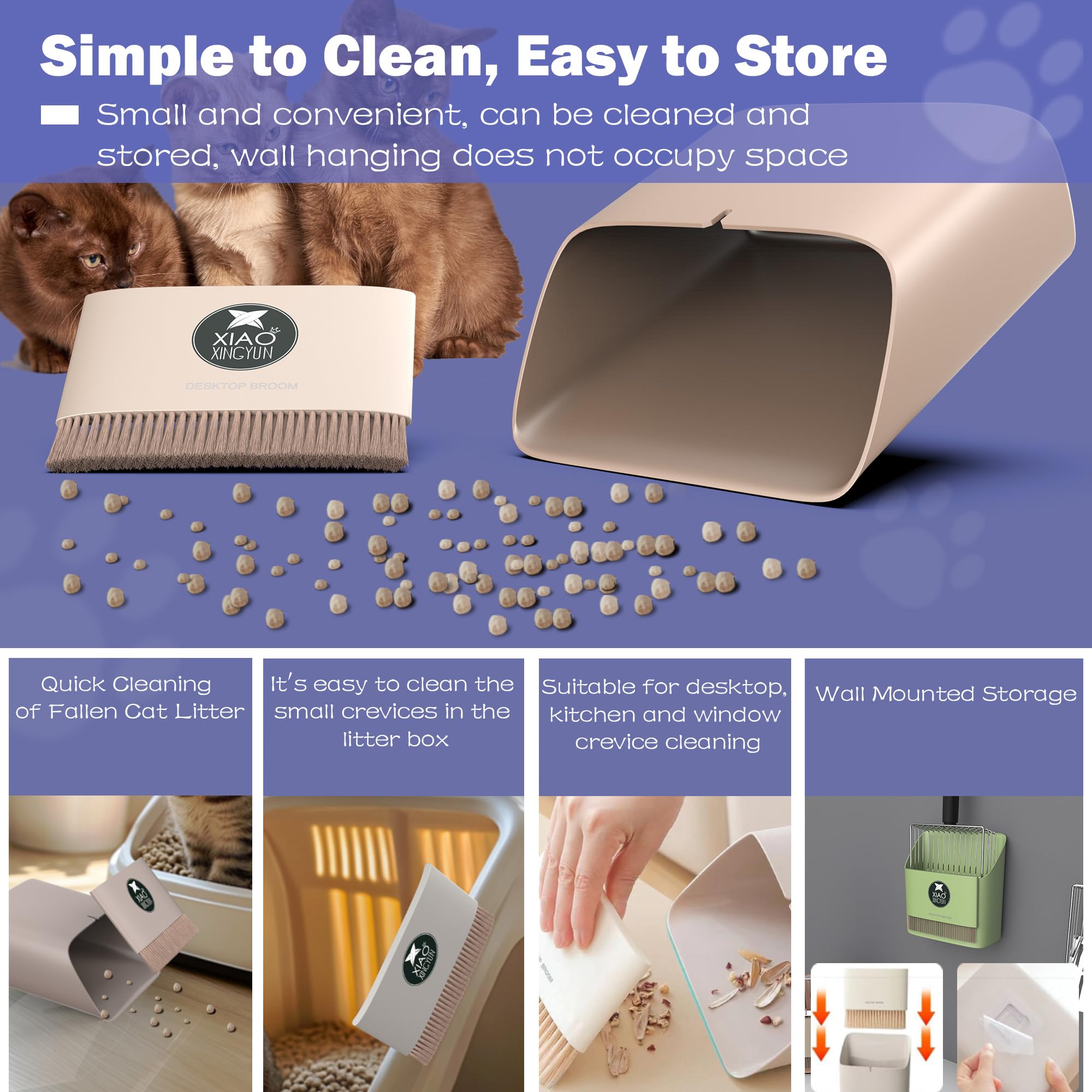 Cat Litter Scoop Kit, Metal Litter Scoop Includes Portable Small Broom and Dustpan Set, Heavy Duty Cat Litter Scoop, Litter Scoo