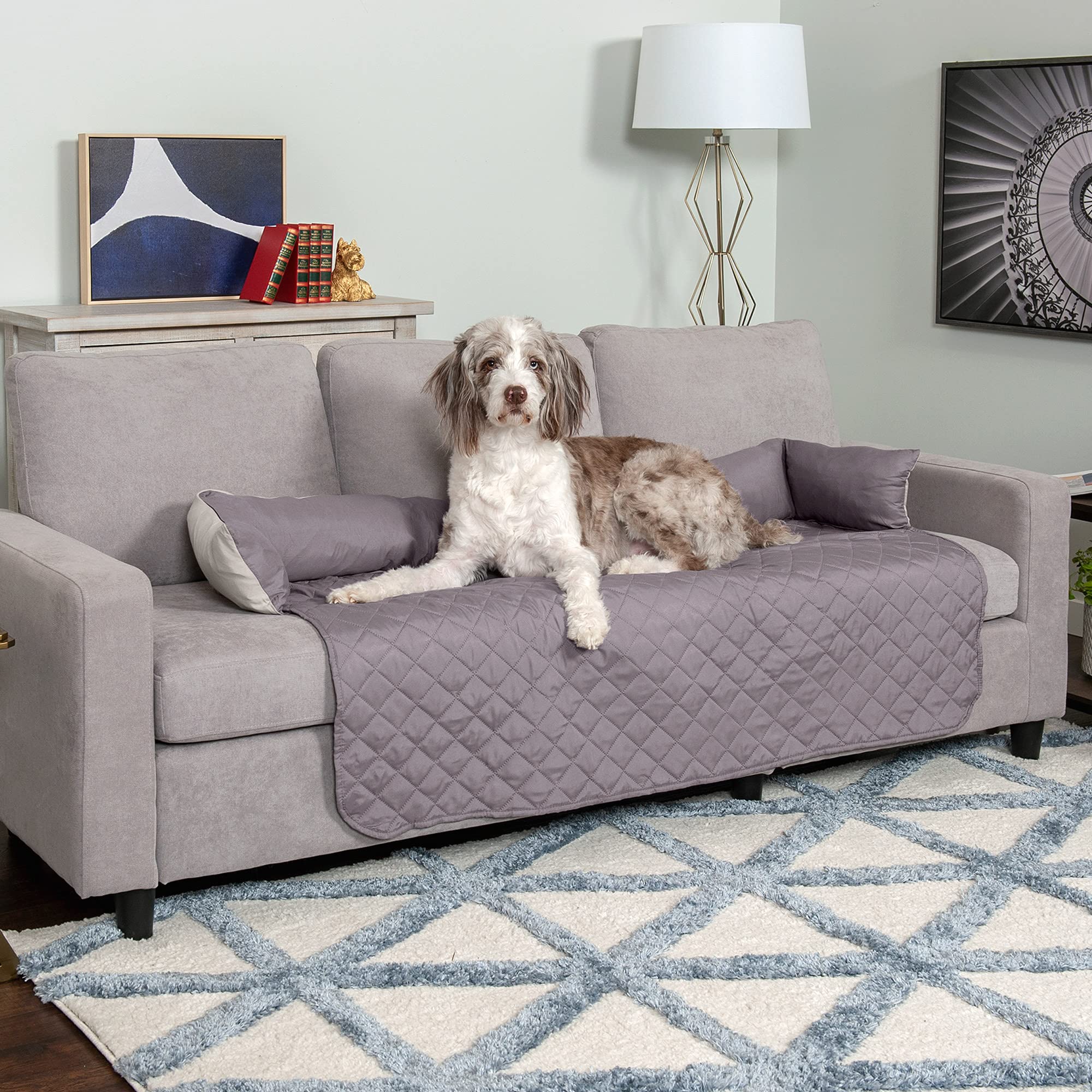 Furhaven Water-Resistant & Reversible 54' Wide Seat Cover Protector For Dogs & Cats, Perfect For Couches, Beds, & Car Seats - Sofa Buddy Bolster Seating Protector - Gray/Mist, Extra Large/Xl