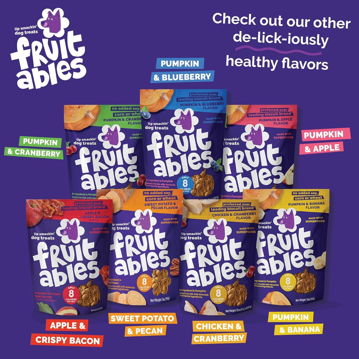 Fruitables Baked Dog Treats Variety 4 Pack (Pumpkin & Apple, Banana, Blueberry, Cranberry) - 7 oz (4 Pack)