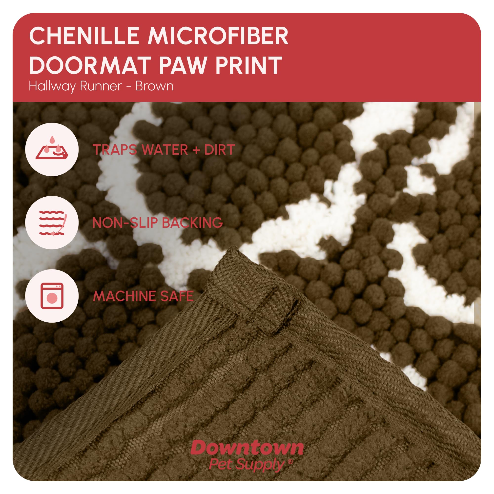 My Doggy Place Microfiber Dog Mat for Muddy Paws, 8 x 2 Brown with Paw Print - Non-Slip, Absorbent and Quick-Drying Dog Paw Cl
