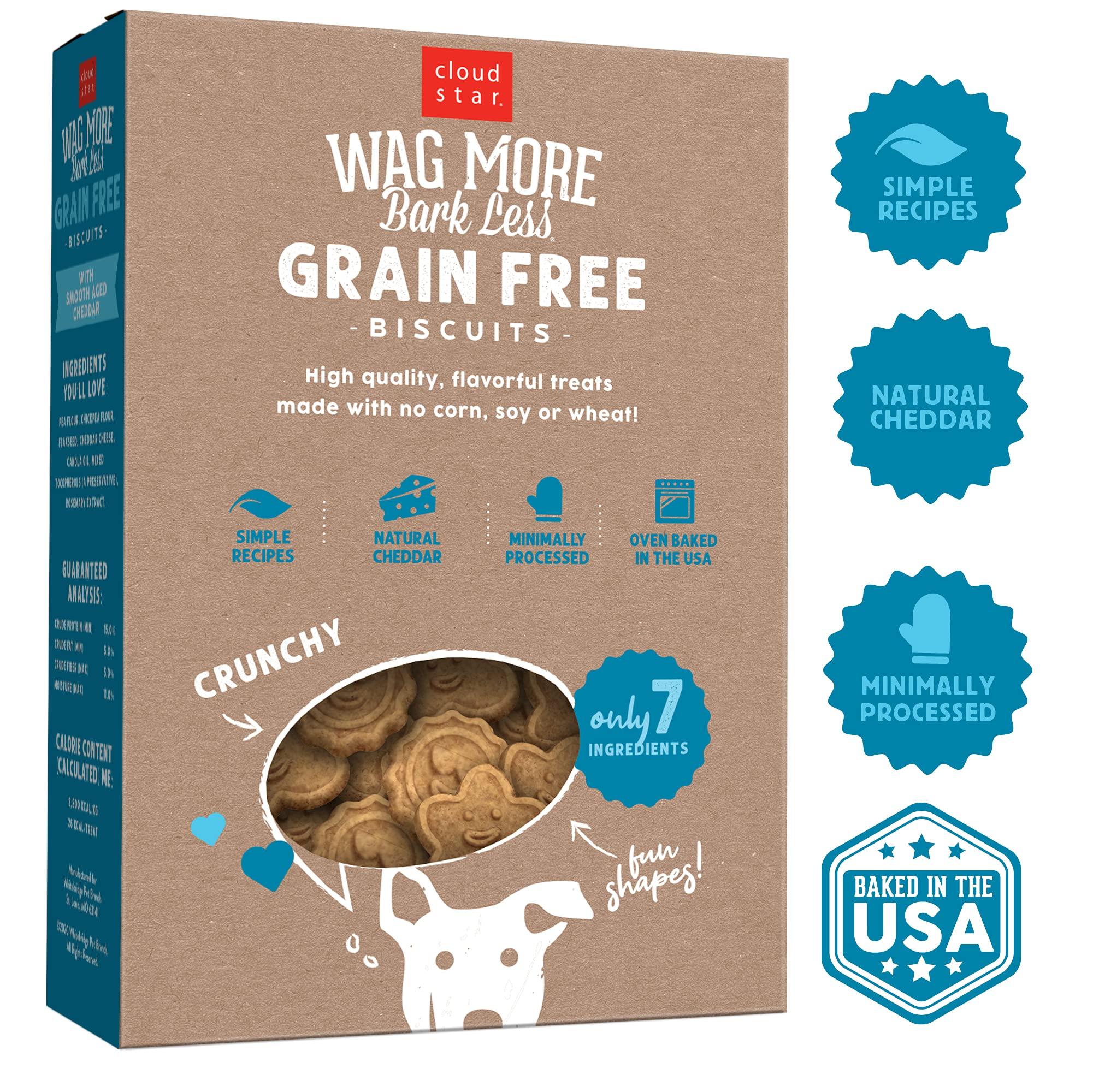 Cloud Star Wag More Bark Less Crunchy Grain Free Dog Treats, Cheddar Cheese, 14 oz. Box