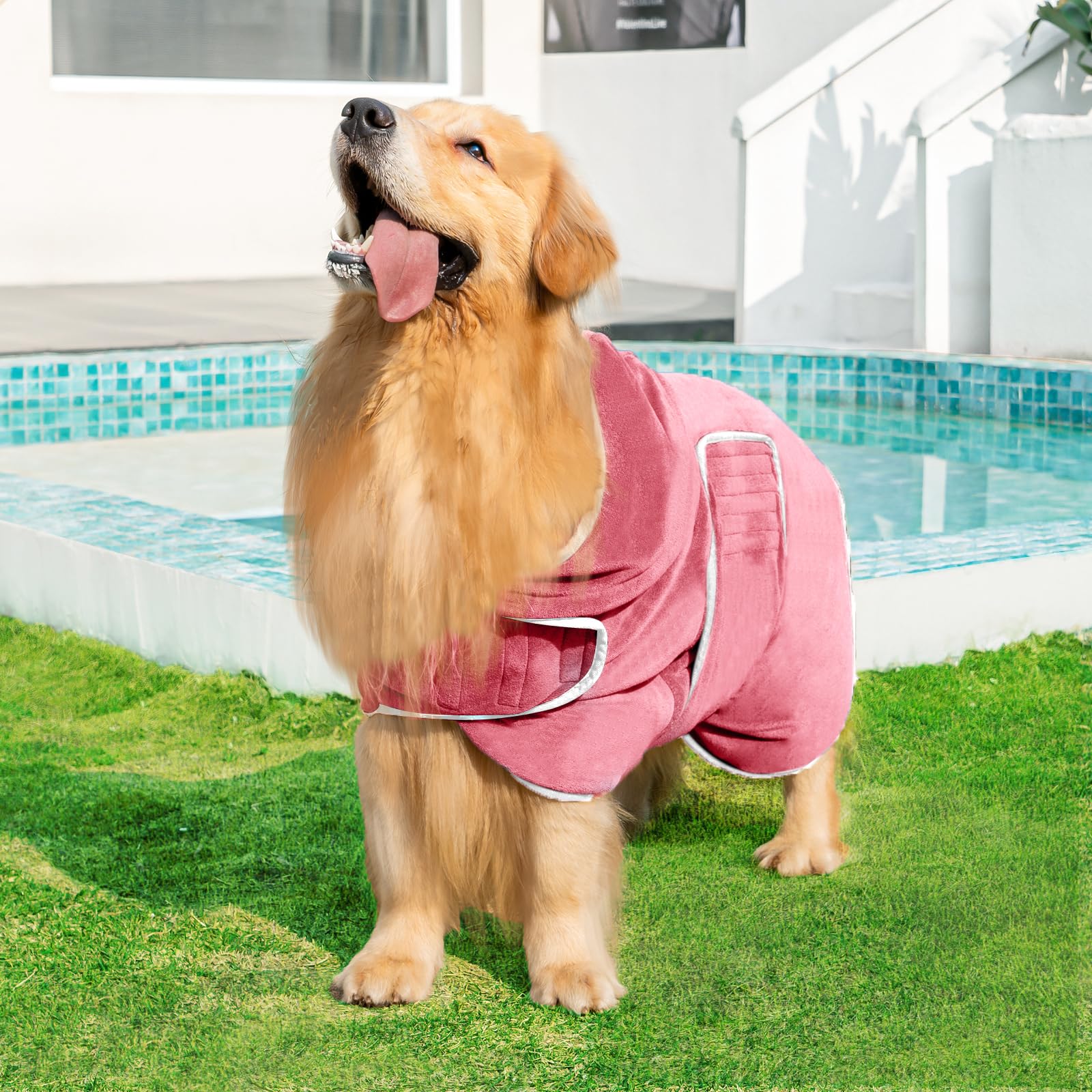 Avont Dog Bathrobe - Super Absorbent Pet Drying Towel Bath Robes After Bath Shower Swim Wet Walk For Puppies -Pink(Xxl)