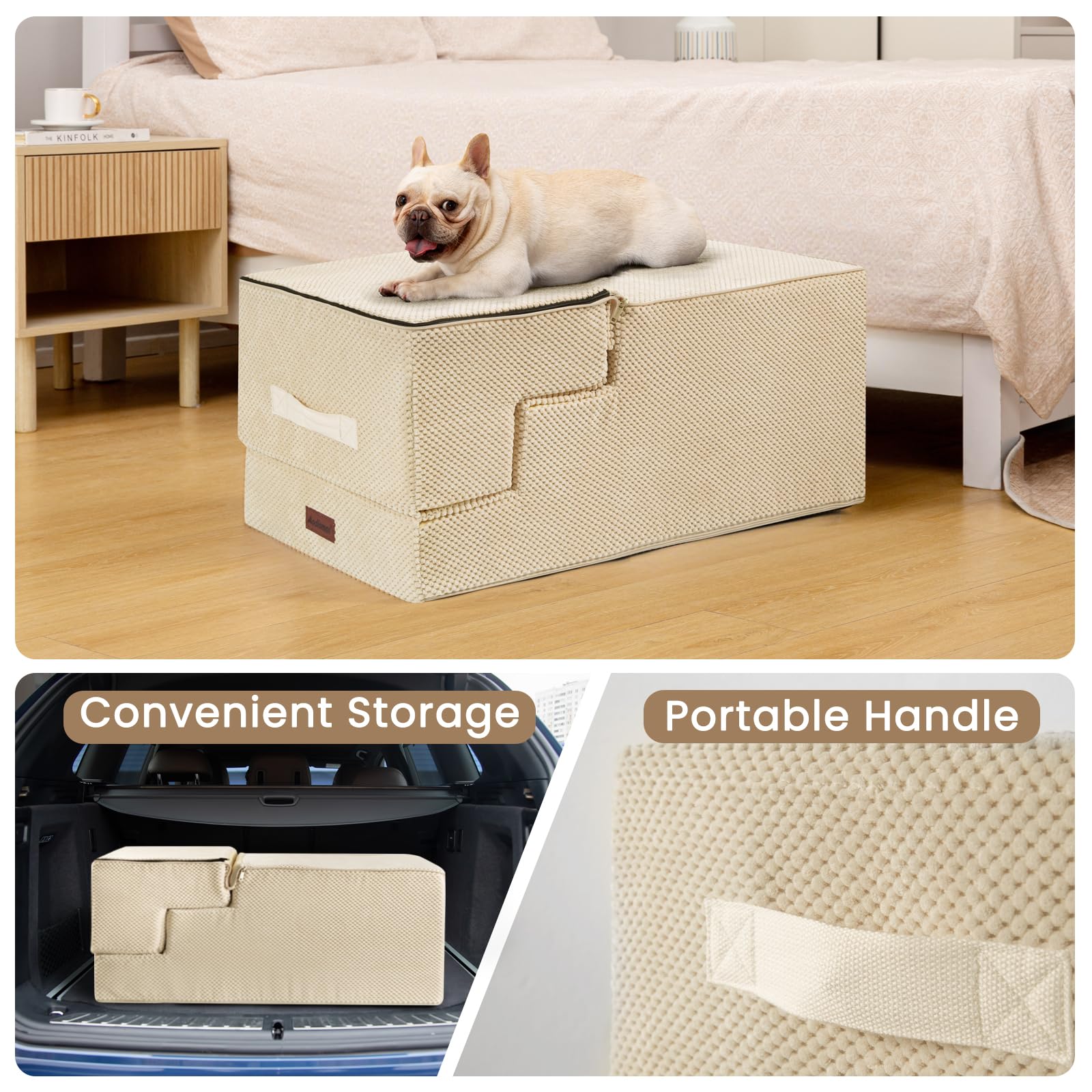 Aodisman Dog Stairs for High Bed 22.6 H,5-Step Dog Steps for Small Dogs and Cats,Indoor Non-Slip Balanced Pet Stairs are Suitabl