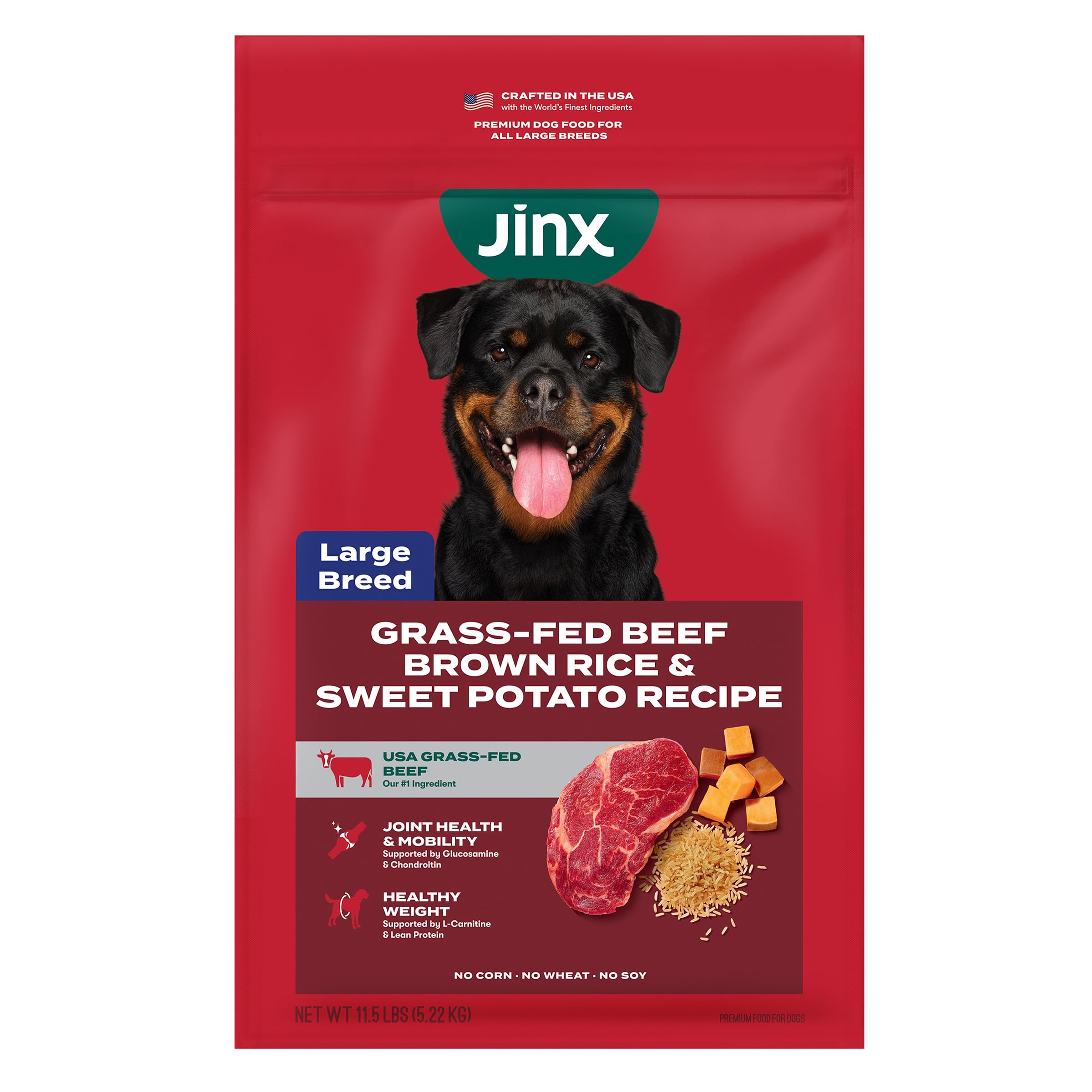 Jinx Premium Dry Dog Food for Large Dogs - Adult Dog Food with Real Beef, Brown Rice & Sweet Potato Kibble with Antioxidants for