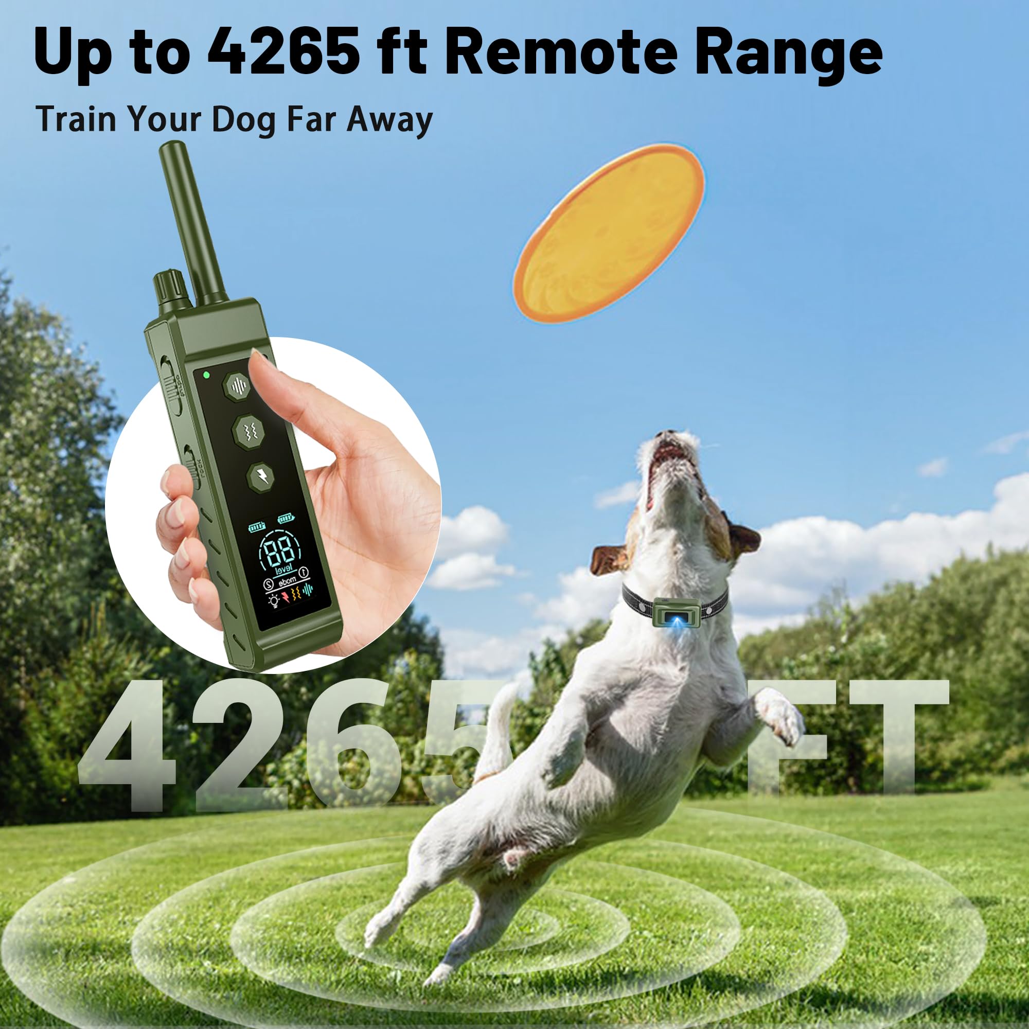 JMZDS&JL Shock Collar for Dogs - 4265ft Waterproof Training Collar, Rechargeable Remote, Vibration, Safe Shock, Green