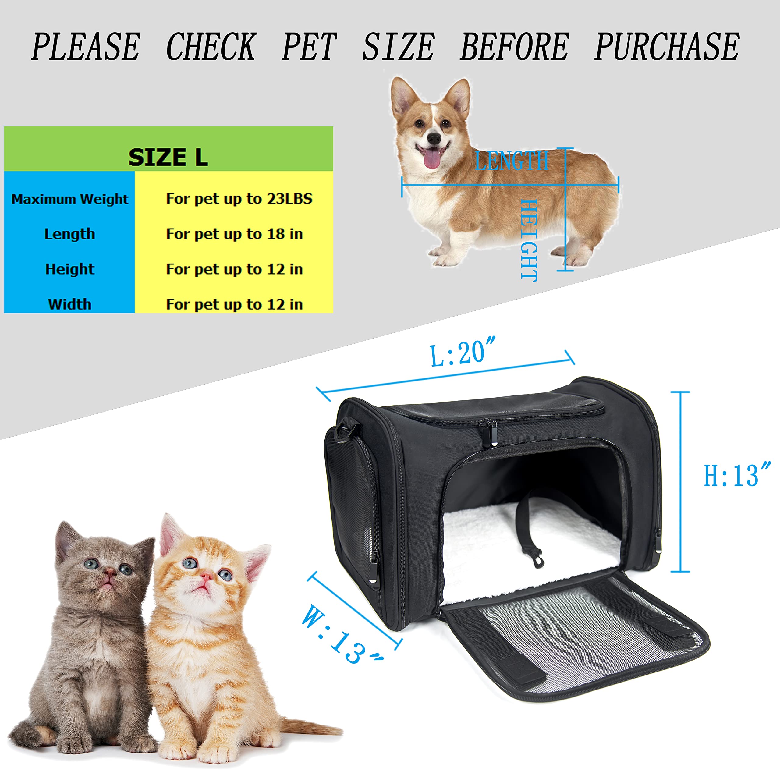Nextfri Soft Sided Carrier For Small Medium Cats Dogs,Removable Pad Collapsible Travel Pet Carrier Large Brown