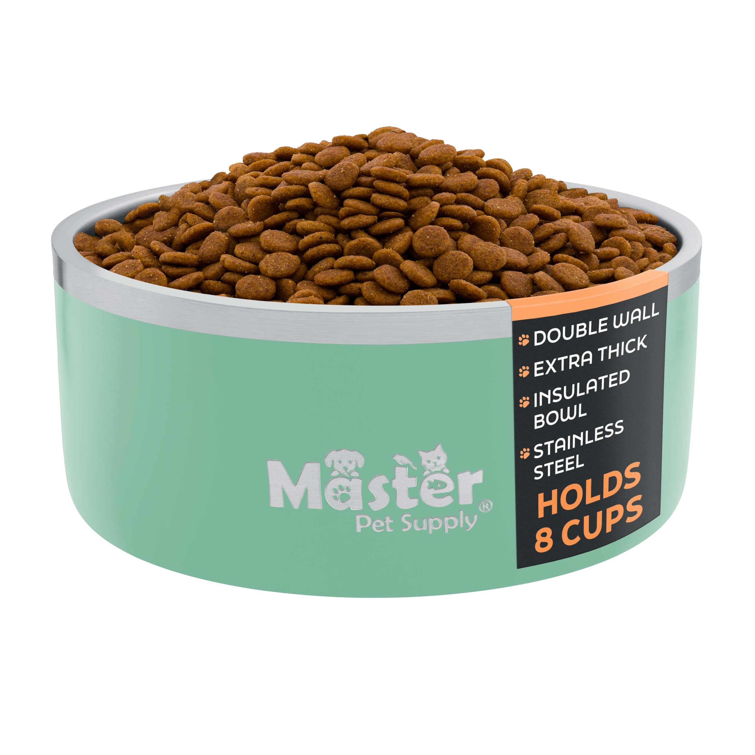 Master Pet Supply Stainless Steel Dog Bowls - 64 oz, Heavy Duty - Pistachio, Double Wall Extra-Thick Insulated, Non-Slip Pet Wat
