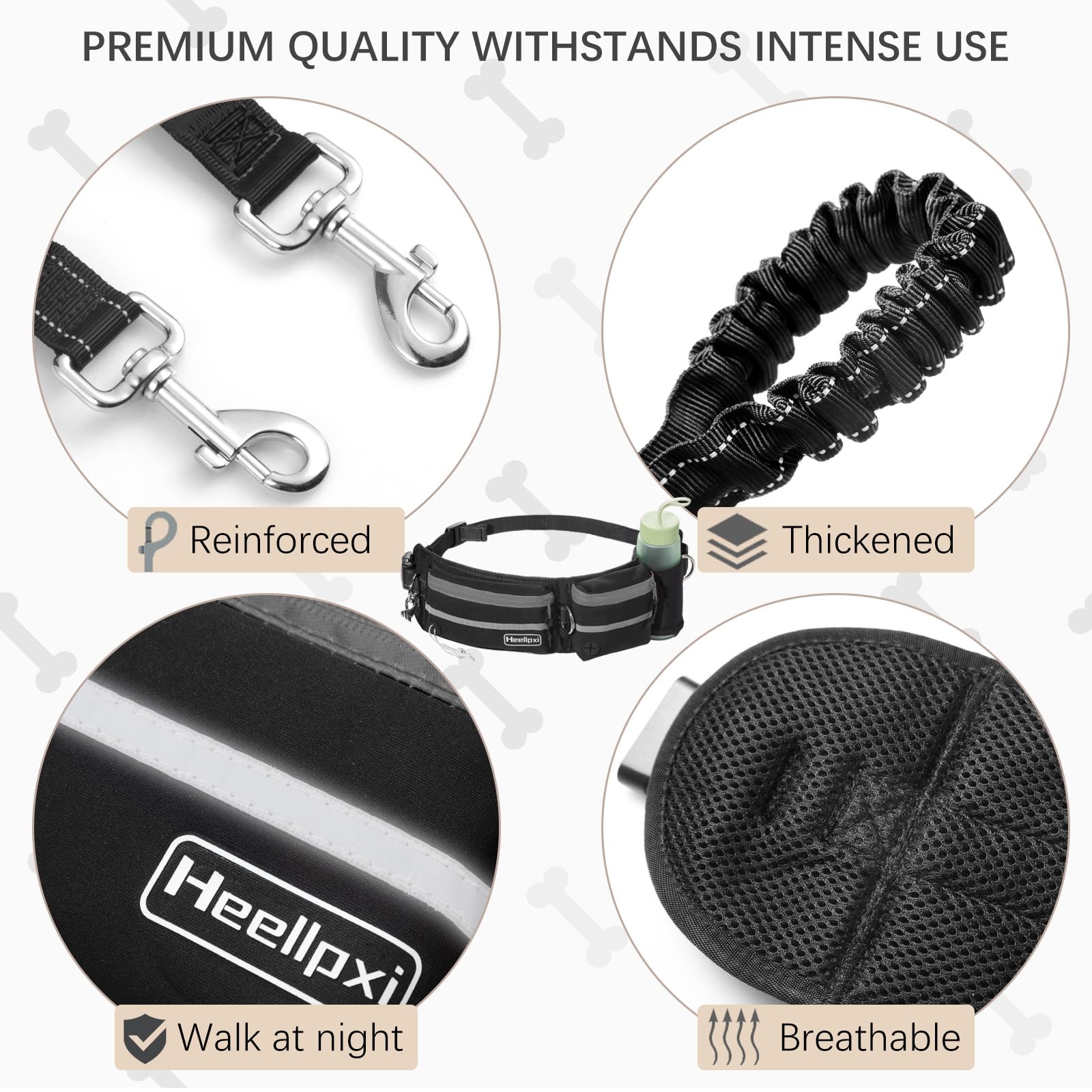 Hands-Free Waist Leash With Pouch For Two Dogs,Reflective Stitching, Dual Handle & Bungee Retractable Design - Ideal For Medium