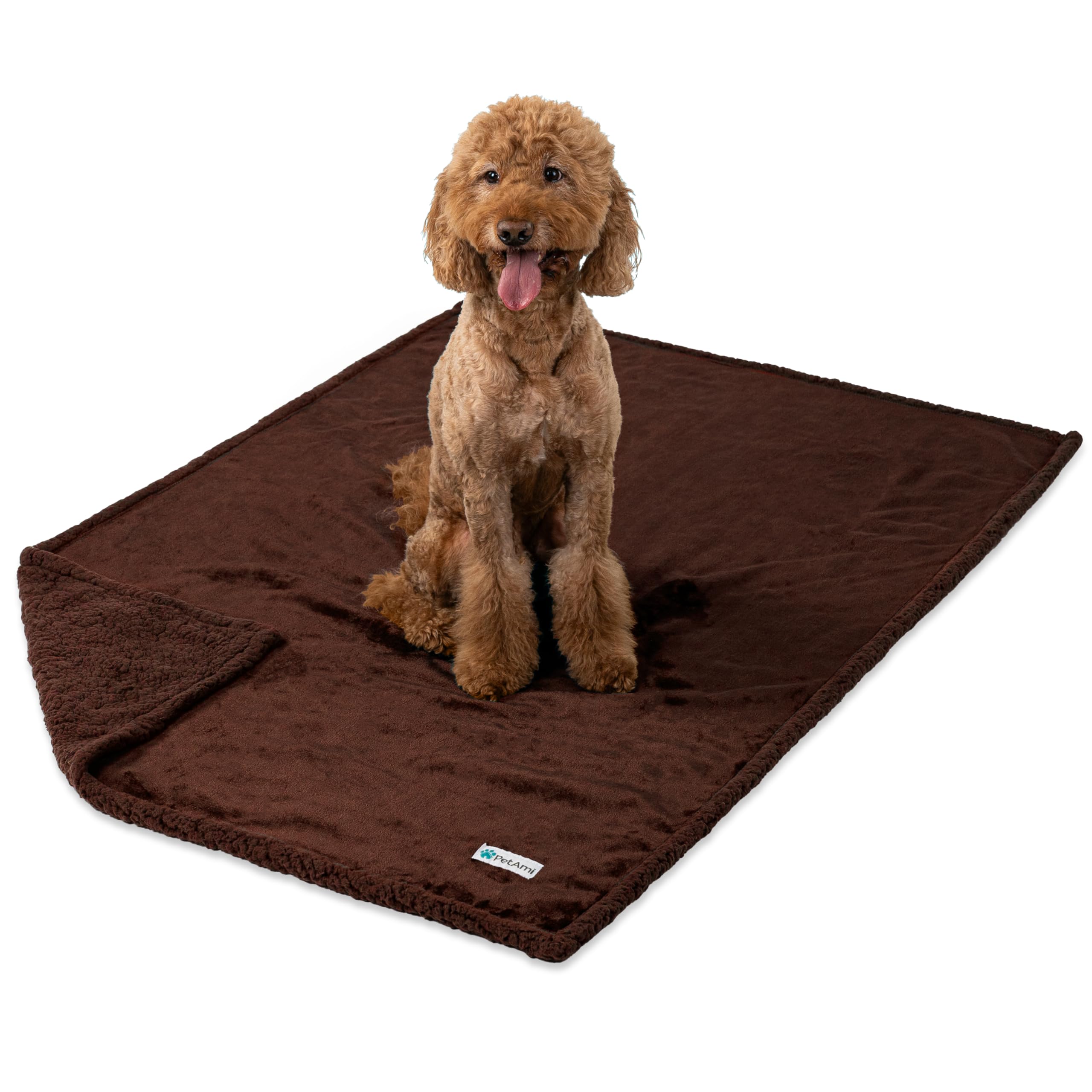 Petami Waterproof Dog Blanket For Bed, Xl Dog Pet Blanket Couch Cover Protection, Sherpa Fleece Leakproof Bed Blanket For Crate Kennel Sofa Furniture Protector, Reversible Soft Plush 80X60 Brown Brown