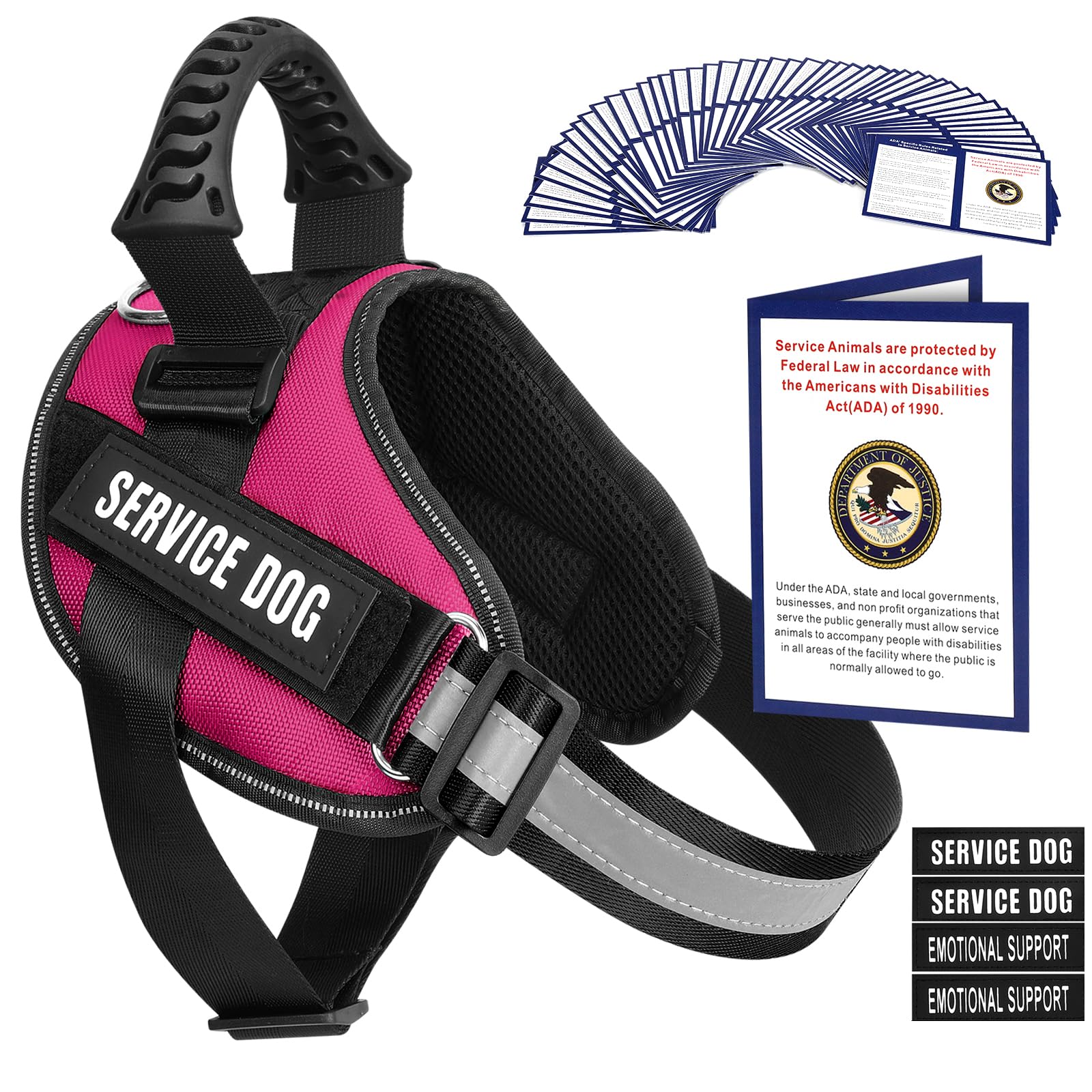 Service Dog Vest Harness + 50 ADA Information Cards + 4 Dog Patches, Animire Reflective Emotional Support Dog Vest with Sturdy H
