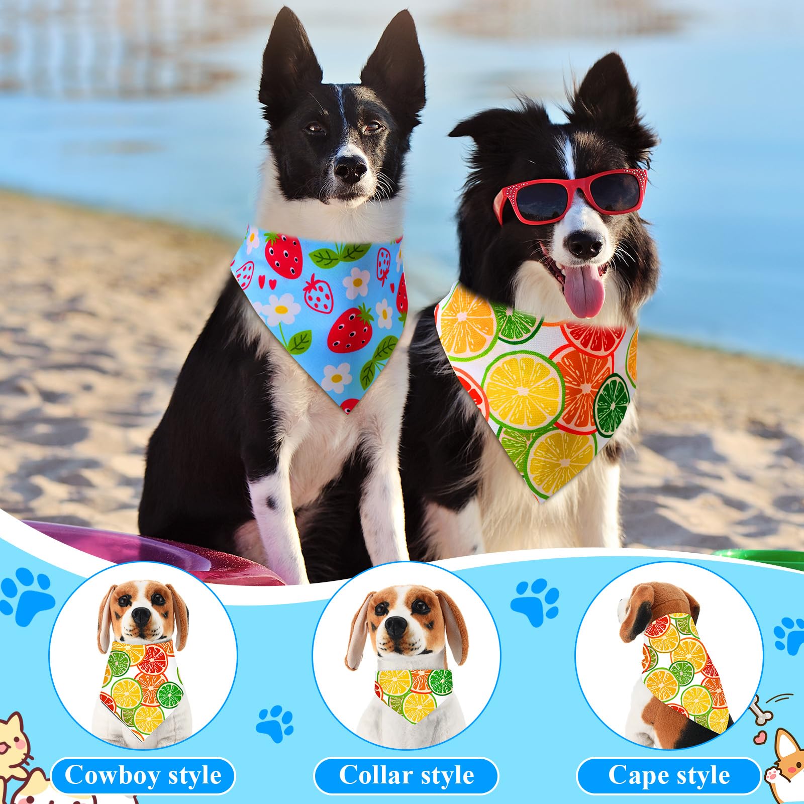 Sanwuta 108 Pcs Dog Bandanas Bulk for Summer Soft Breathable Dog Multi Color Fruits Bow Ties Adjustable Pet Collar Bowtie Triang