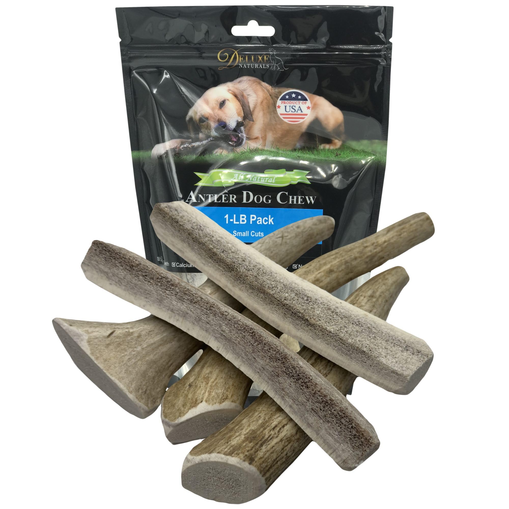 Deluxe Naturals 1-LB Small Mixed Whole & Split Elk Antler Dog Chews (5-7+ in) - Natural Long-Lasting Chews for Dogs Under 20 lbs