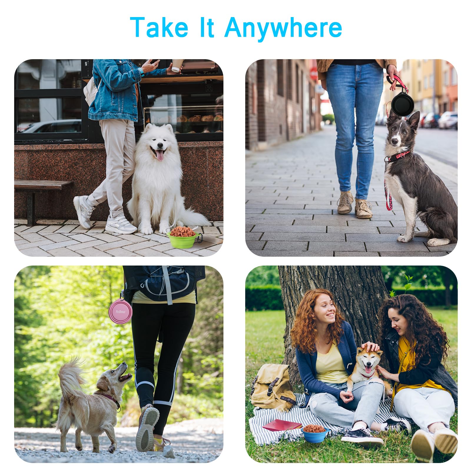 PetBonus 2-Pack Silicone Collapsible Dog Bowls, BPA Free Dishwasher Safe, Portable Foldable Expandable Travel Bowl, Food Water F