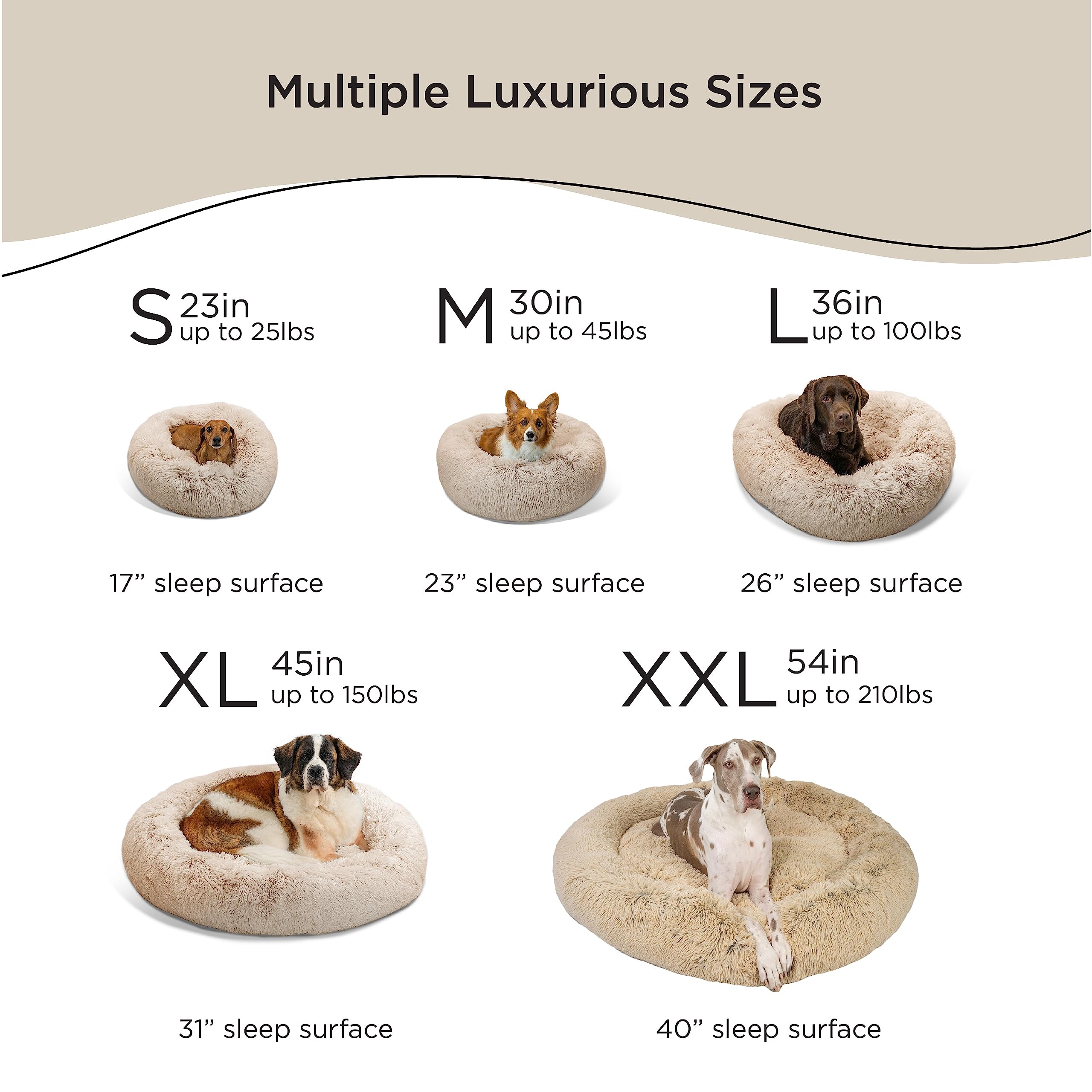 Best Friends By Sheri The Original Calming Donut Shag 2Xl Dog Bed For Big Dogs, Taupe, 54' X 54'
