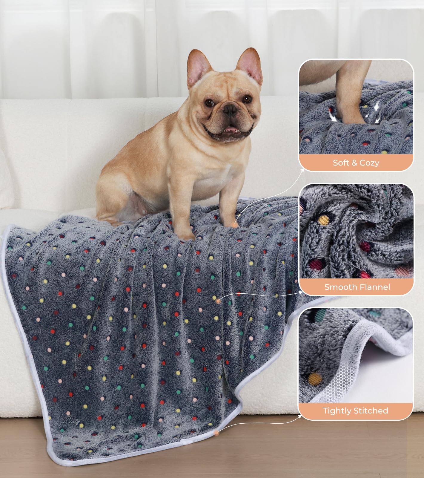 1 Pack 6 Blankets Dog Cat Soft Fluffy Fleece Pet Blanket Warm Cute Print Design Puppy Kitten Blanket Doggy Dot Large(41X31)