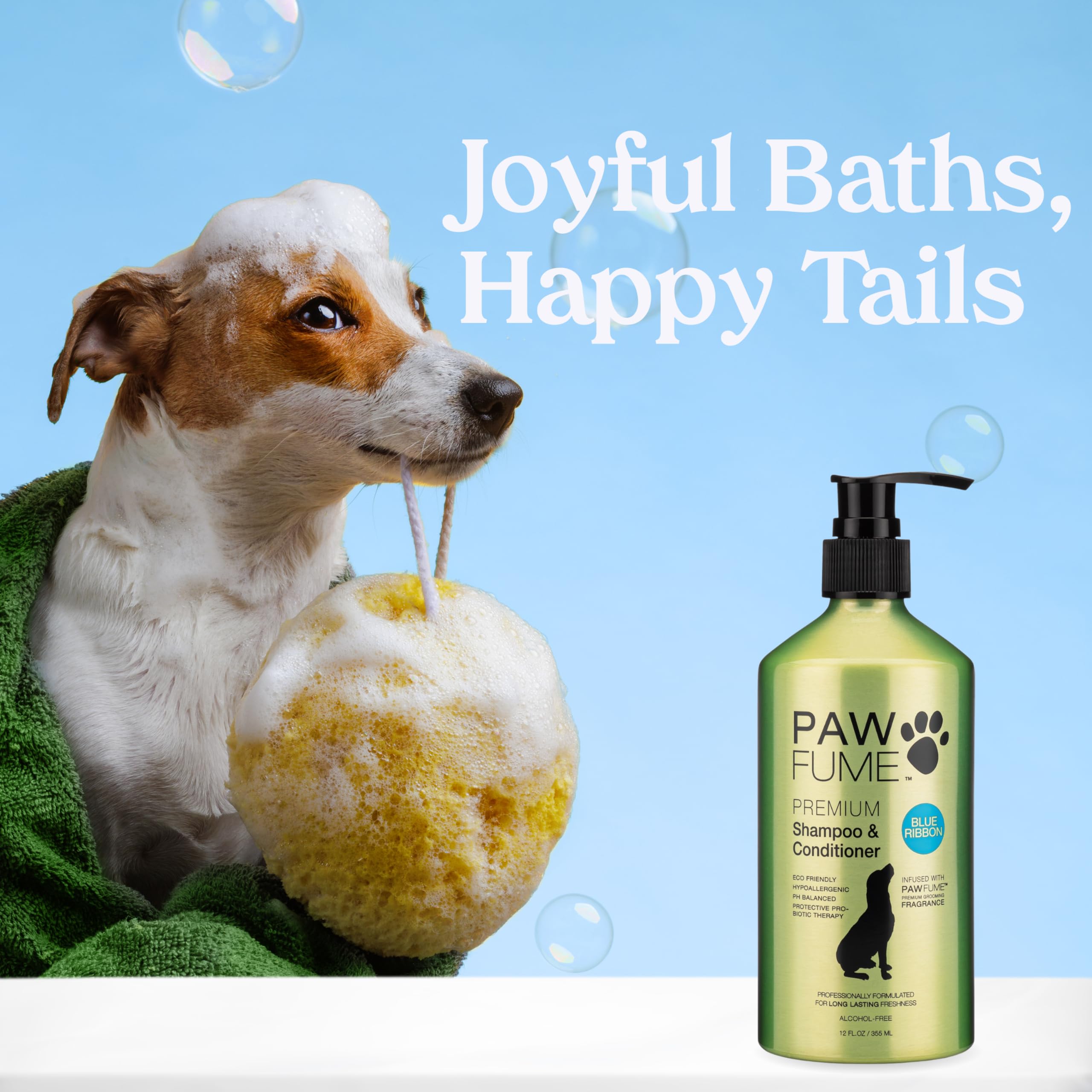Pawfume Dog Shampoo And Conditioner, Blue Ribbon, 2-Pack - Nourish & Detangle For A Silky Soft Coat - Probiotic, Deep-Cleaning,