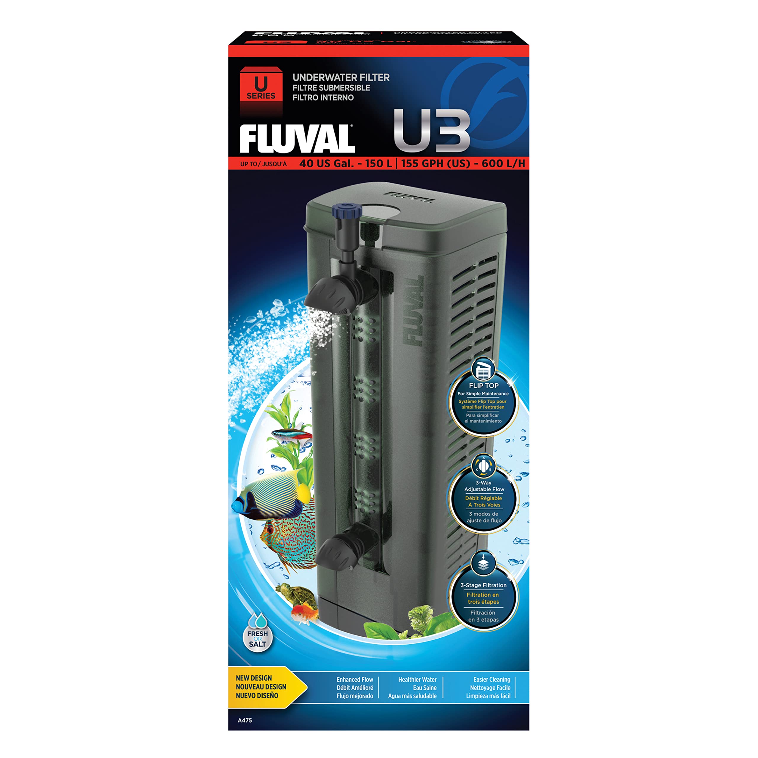 Fluval U3 Underwater Filter – Designed For Freshwater And Saltwater Aquariums, Also Ideal For Terrariums And Turtle Tanks