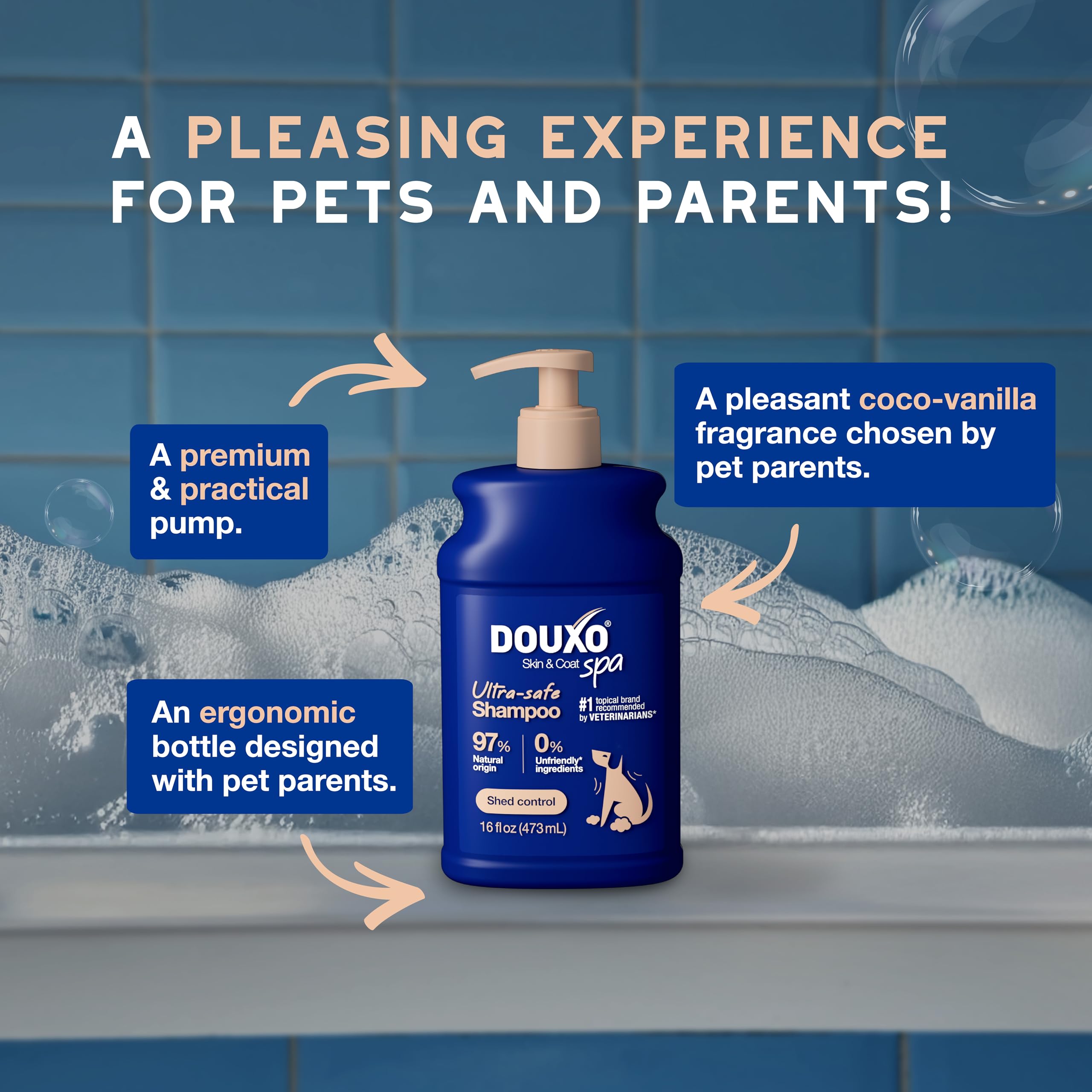 Douxo® Skin & Coat SPA Dog Shampoo, 16 fl oz - Reduces Shedding, Hydrates Skin, Softens Coat, Translucent, Model G90610B