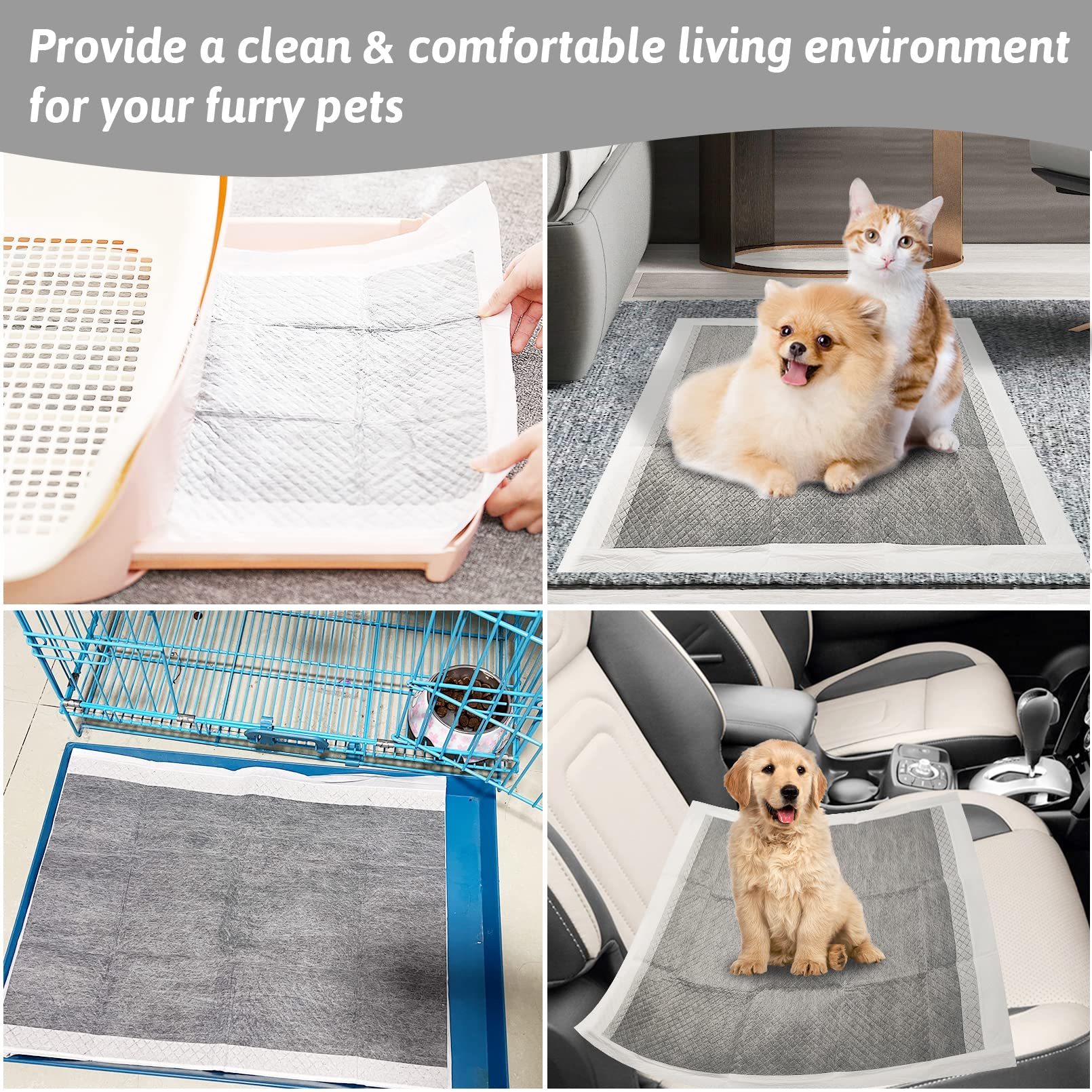 Fhiny Pee Pads for Small Dogs, 24 x 24 40 PCS Large Disposable Puppy Pads Leak-Proof Super Absorbent Charcoal Potty Training Pad