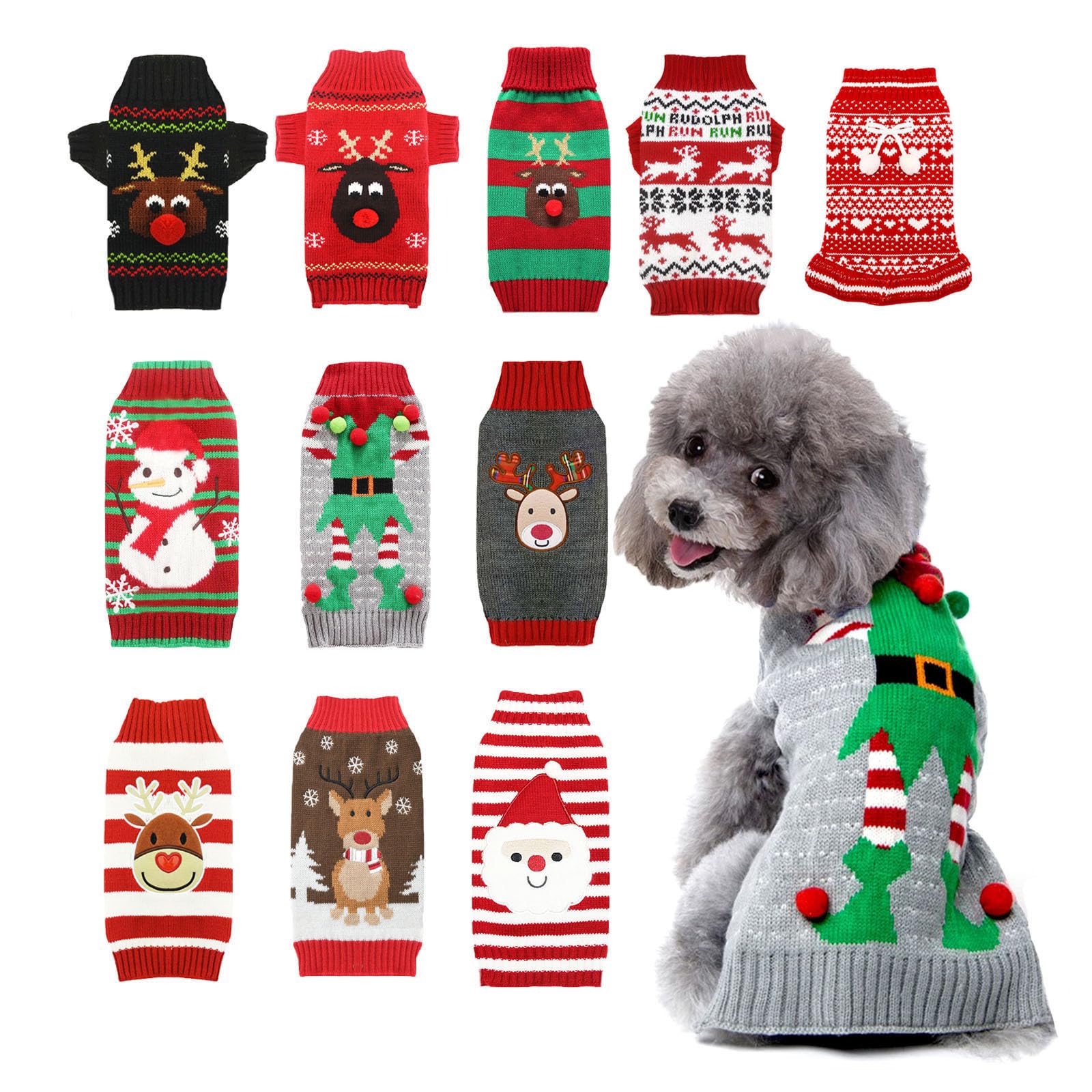 Axiijgl Christmas Dog Costume - Elf Outfit For Small Dogs, Gray Pullover With Leash Hole, Perfect For Dachshund, Chihuahua, Fren
