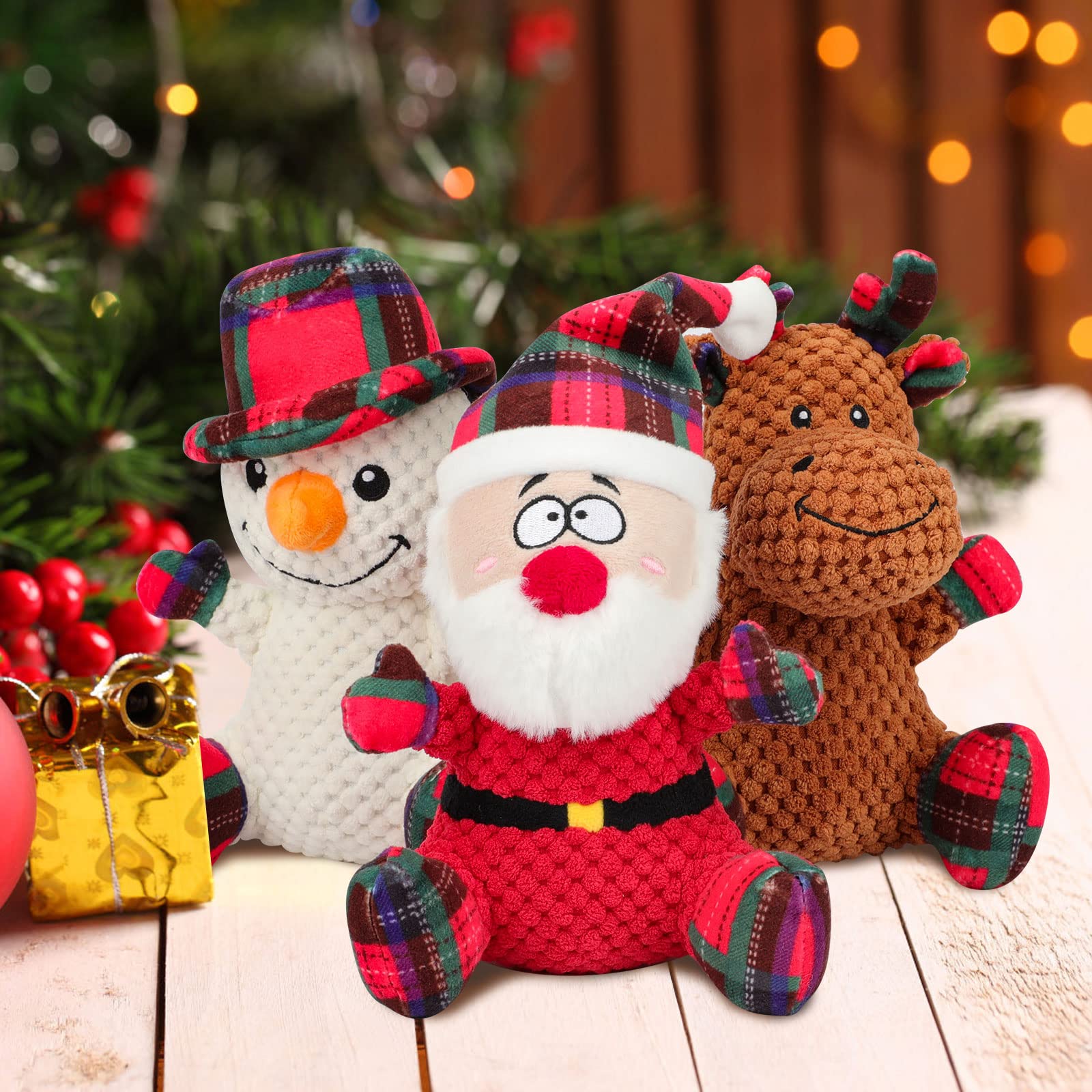 Rypet 3 Pack Dog Christmas Toys Pet Stuffed Plush Toys Interactive Durable Dogs Chew Toys For Medium Small Dogs