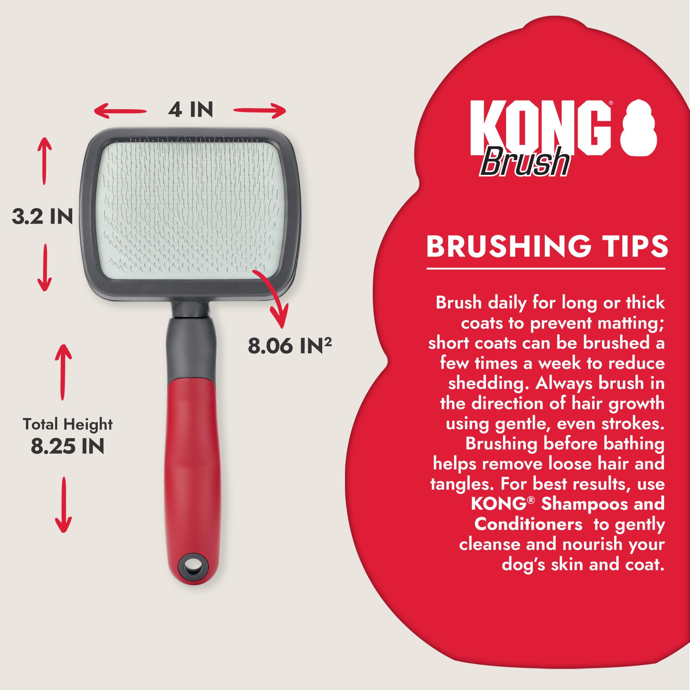 KONG Large Slicker Brush - Removes Loose Hair, Reduces Shedding, Comfortable Non-Slip Grip, Long Metal Pins, for Medium to Large