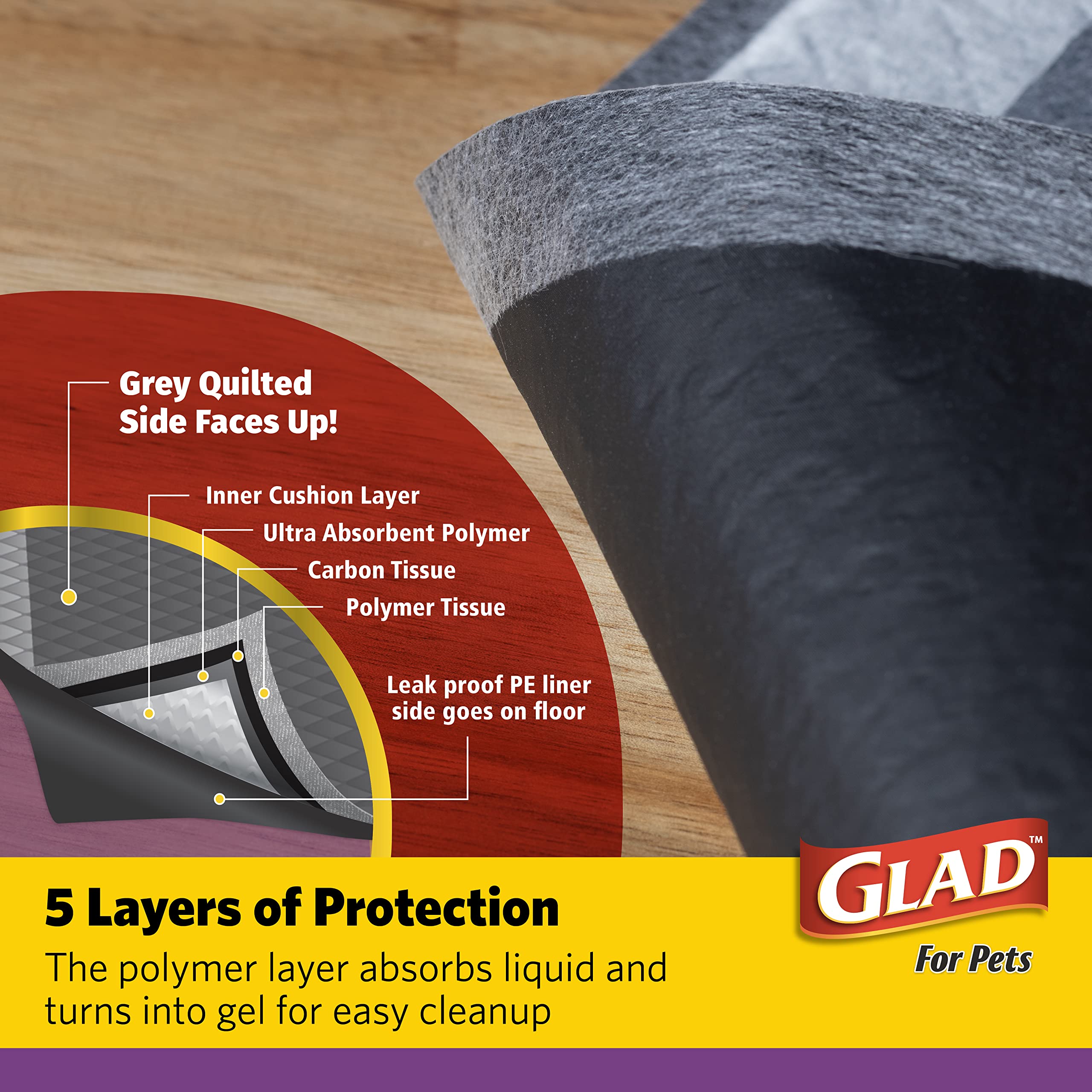 Glad Charcoal Puppy Pads - JUMBO-SIZE, Absorbent Training Pads, 180 Count, Model FF8882PCS6, Neutralizes Urine Instantly