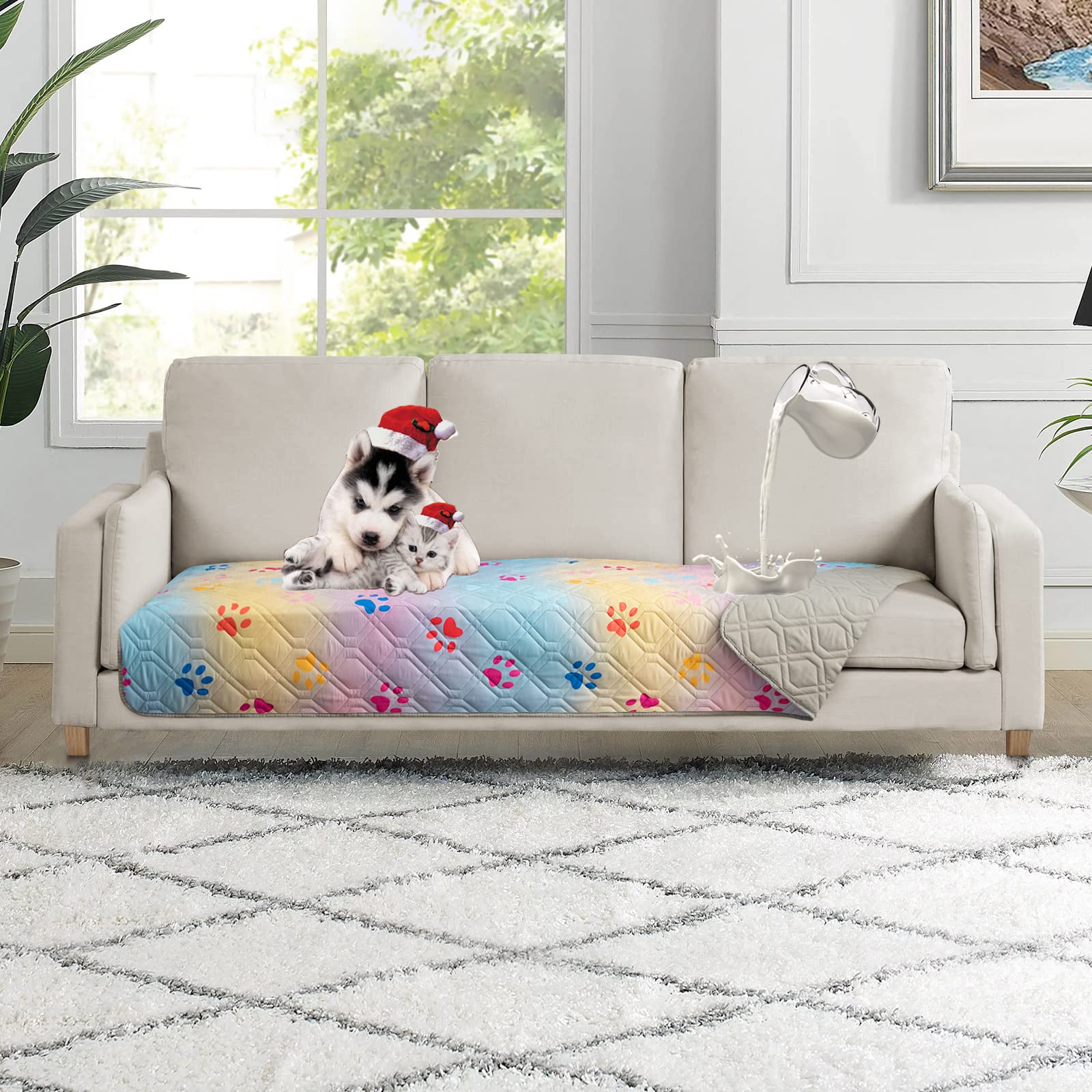 Topthumbs Waterproof Dog Bed Cover 30x70 inch Reversible Pad Reusable Camping Mat for Kids/Pet/Dog/Cat Washable Geometric Embroi