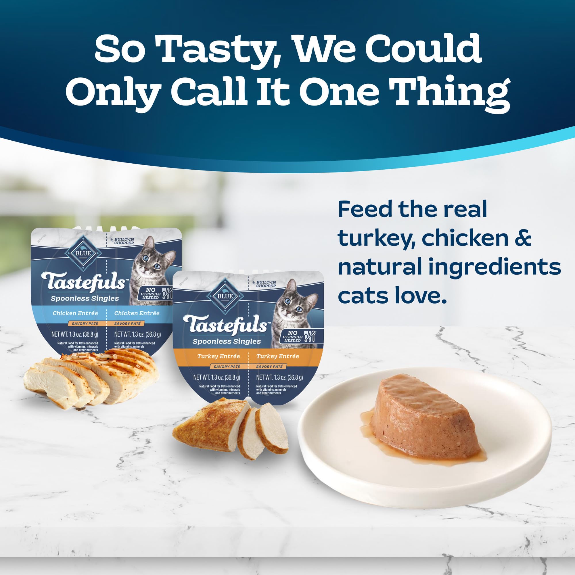 Blue Buffalo Tastefuls Spoonless Singles Variety Pack, Wet Cat Food Pat  , 2.6-oz. Twin-Pack Trays, Chicken & Turkey Entre   (12