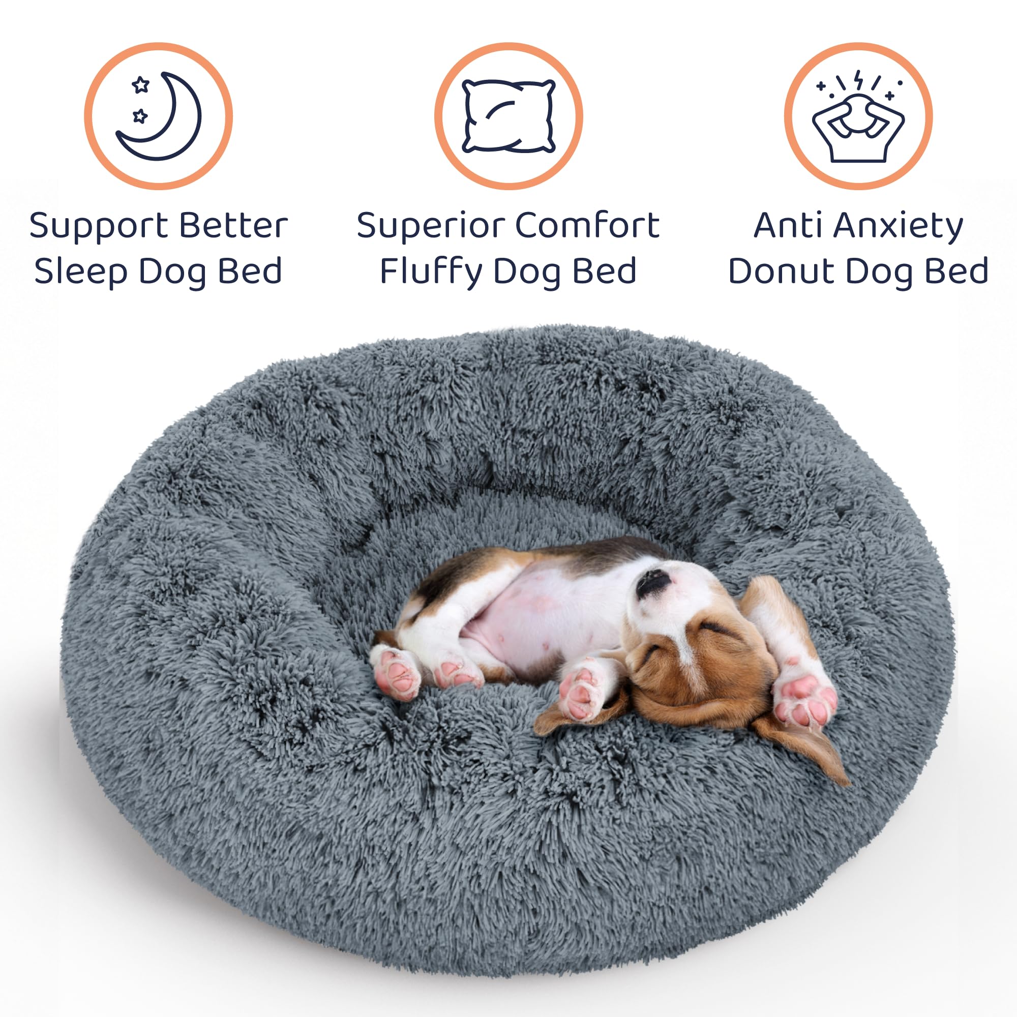 Petloox Donut Dog Bed - Premium Comfort For Anxiety Relief - Fluffy & Calming Design With Ultra-Plush Support | Cozy Round Dog B
