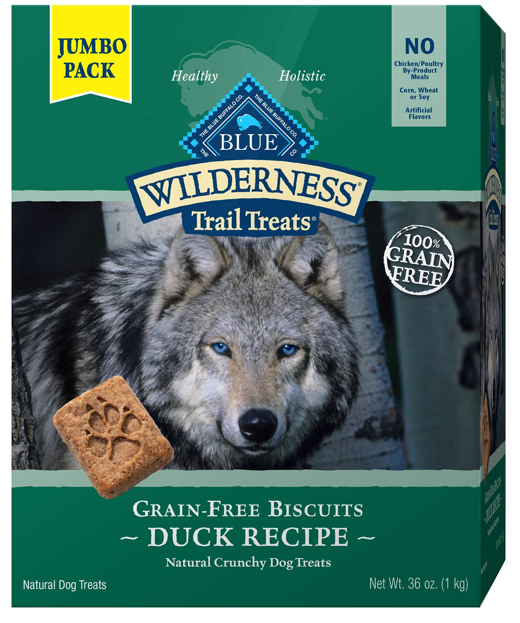 Blue Buffalo Wilderness Trail Treats High Protein Grain Free Dog Biscuits Crunchy Dog Treats, Duck Recipe, 36-oz Box