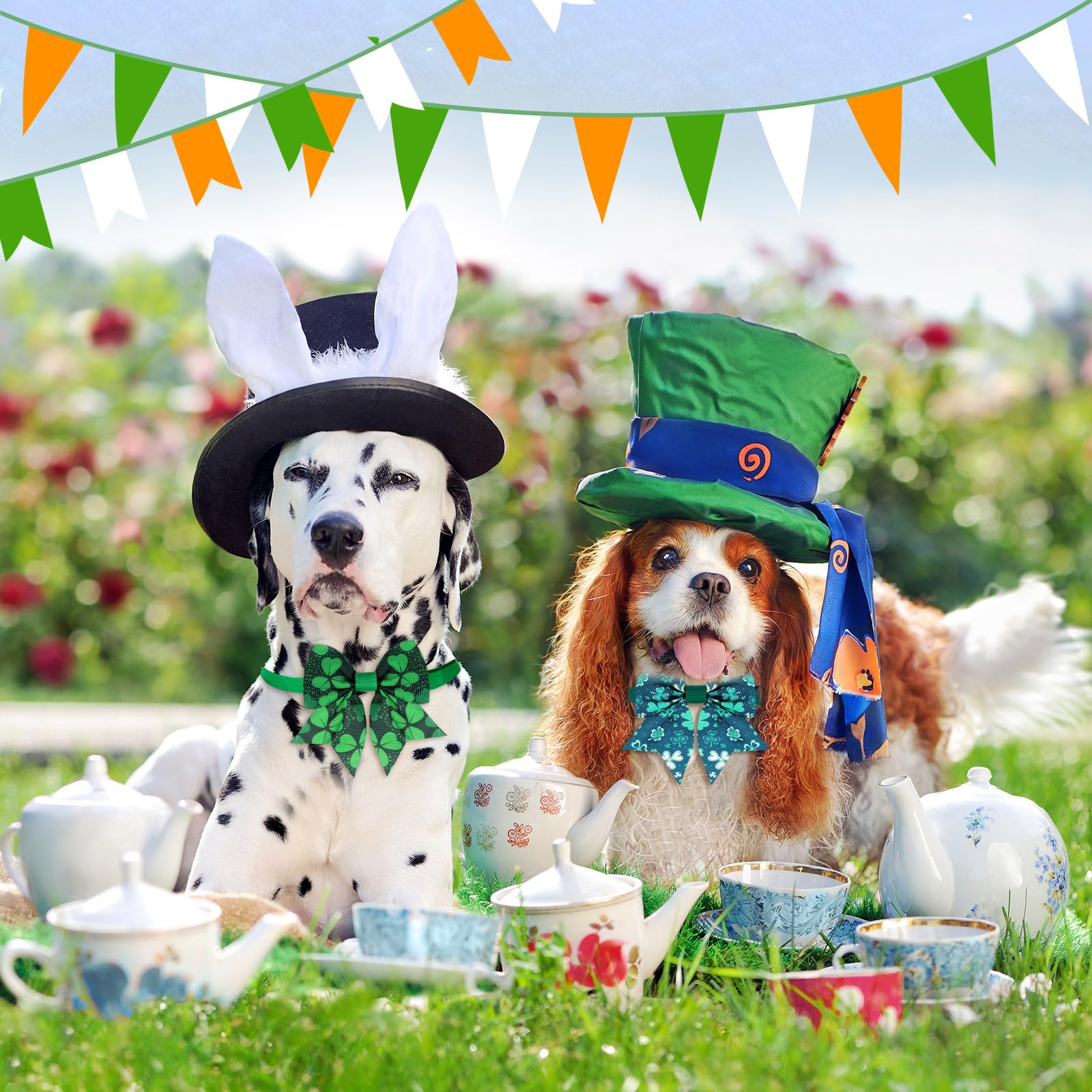 Maitys 40 Pcs St. Patrick'S Day Cat & Dog Bow Ties - Adjustable Clover Pattern Neckties For Festival & Party Grooming Accessorie