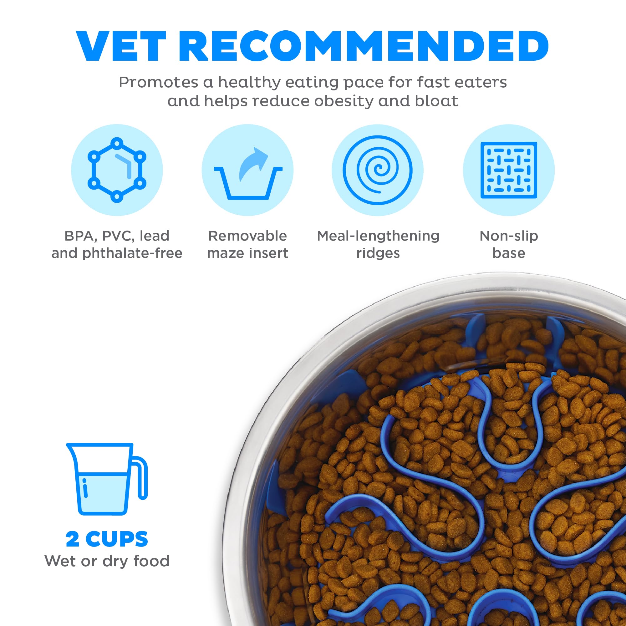 Outward Hound Stainless Steel Slow Feeder Bowl, Plastic Puzzle Maze for Fast Eaters, Small to Medium Dogs, Helps Prevent Bloat &