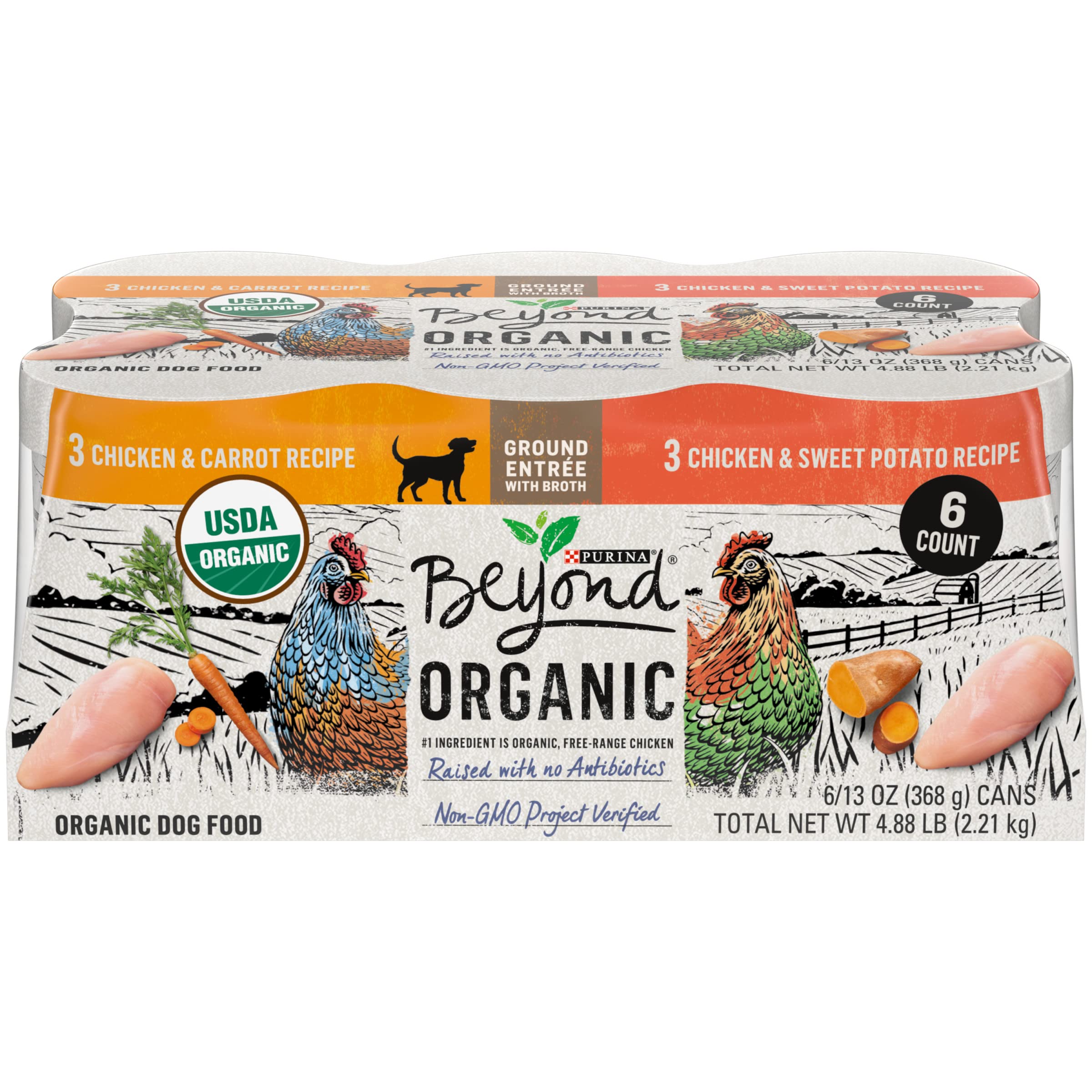 Purina Beyond Natural, Pate, High Protein Wet Dog Food Variety Pack, Organic Chicken Recipes - (Pack of 6) 13 oz. Cans