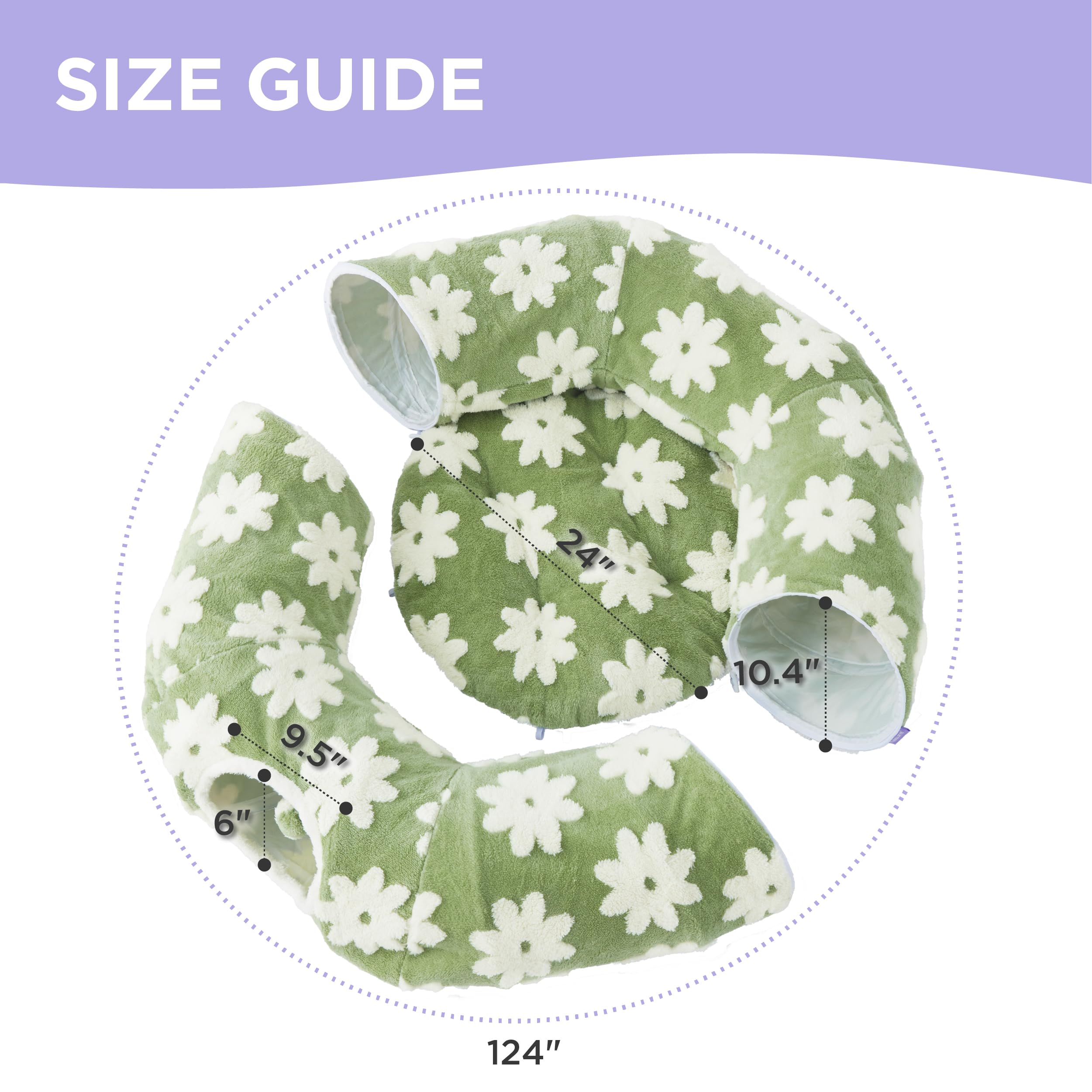 LE SURE Large Cat Tunnel Bed - Green Cute Donut with Washable Cushion, Round Peekaboo Cave for Cats, Kittens, Puppies, Rabbits
