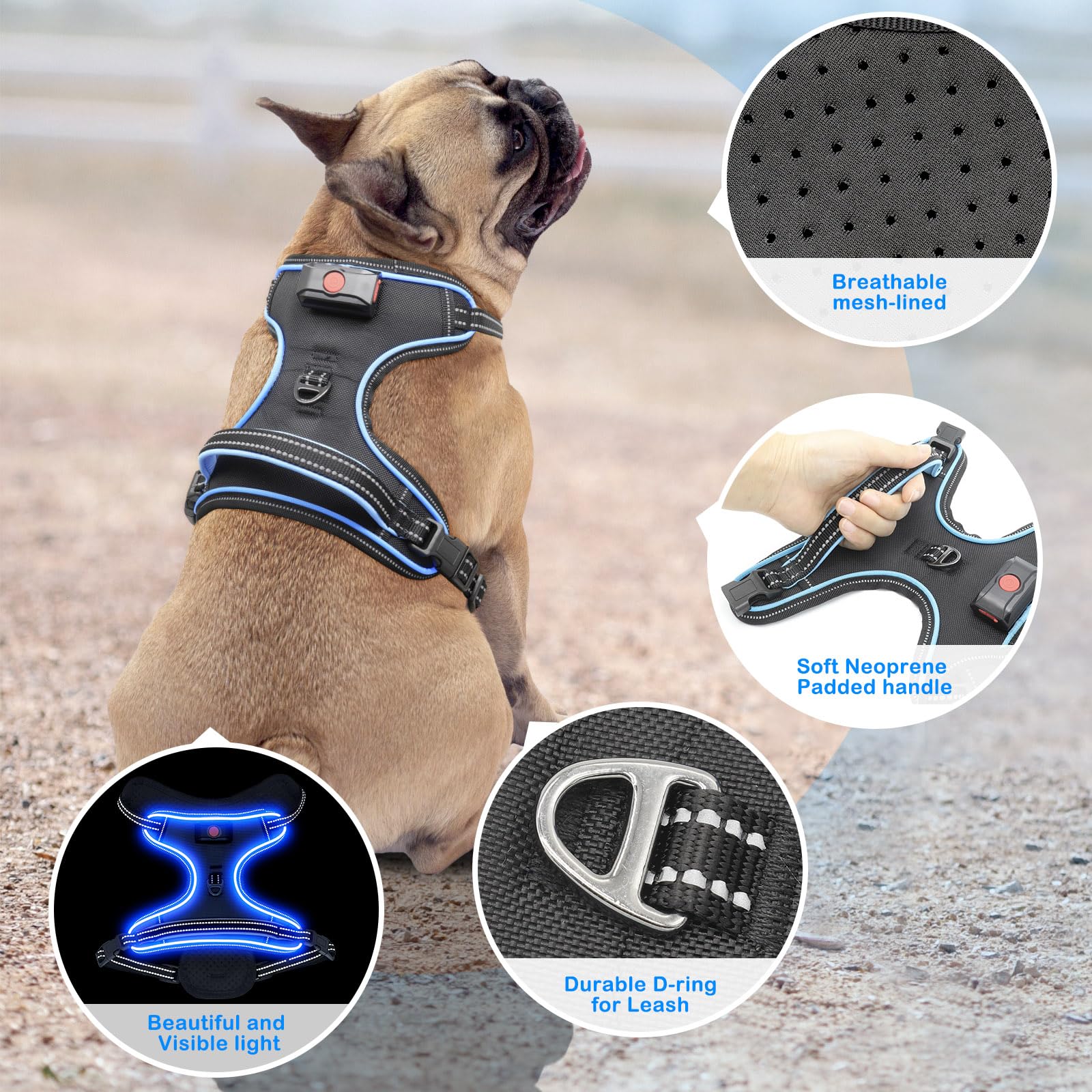 Vizbrite Rechargeable Led Dog Harness - No Pull, 4 Point Adjustable, Lighted Vest For Small/Medium/Large/X-Large Dogs
