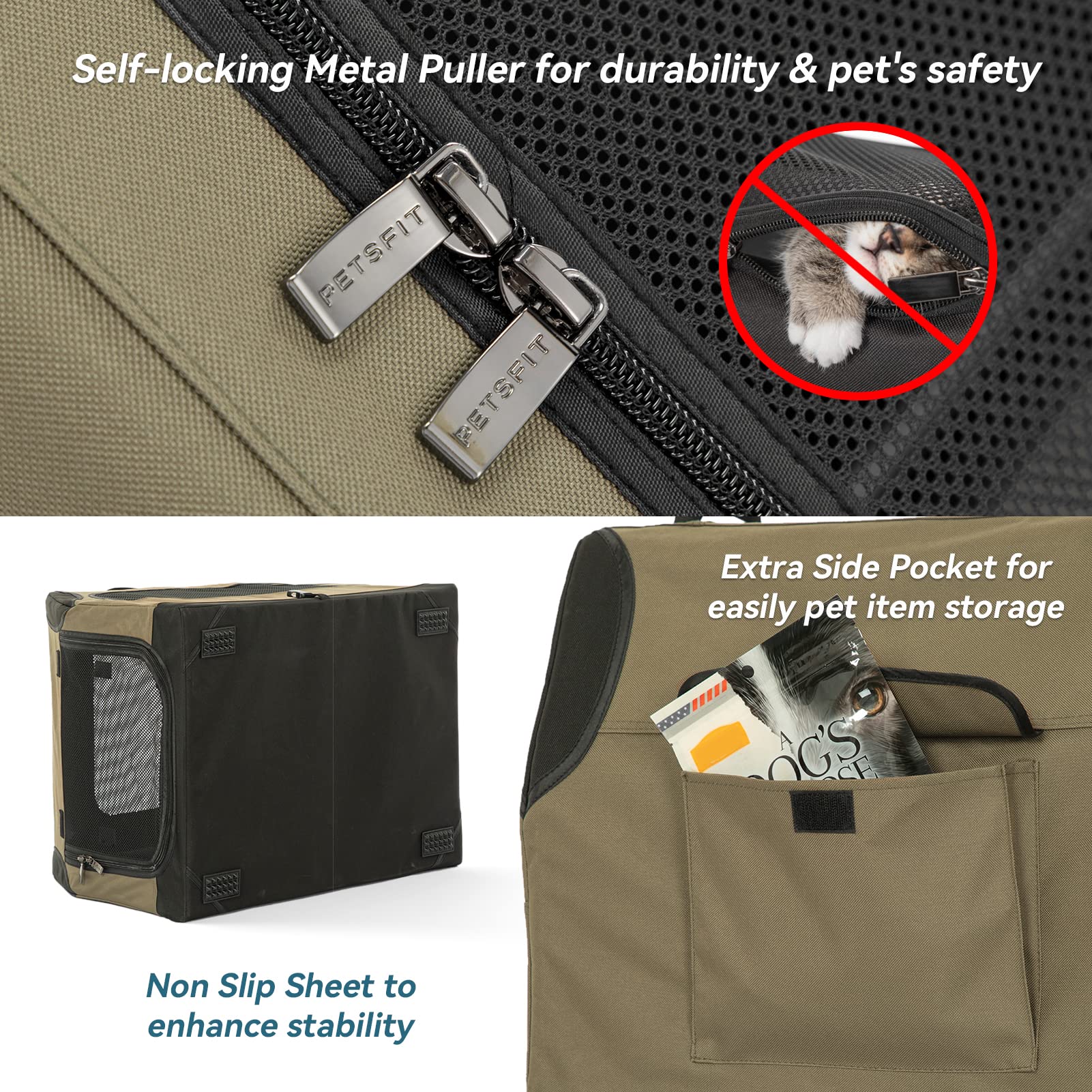Petsfit Soft Dog Crate With Tilt Angle 36 Inch, Fit For Car Seats And Trunks, Multiple Carrying Options, Chew Proof Ideal For Dog Travel