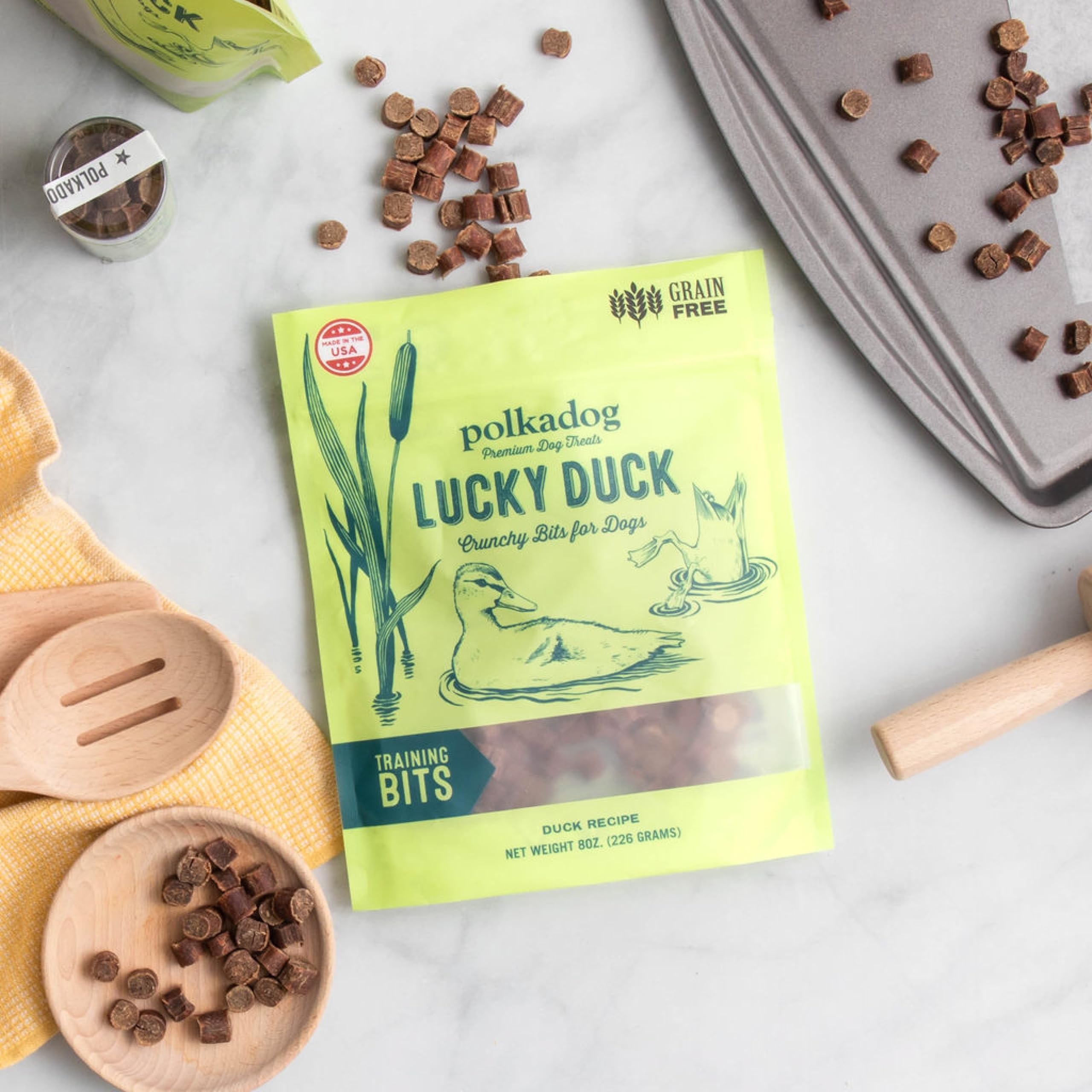 Polkadog Lucky Duck Crunchy Training Bits - All Natural, Grain Free Healthy Training Treats for Dogs. Handcrafted & Made in USA.