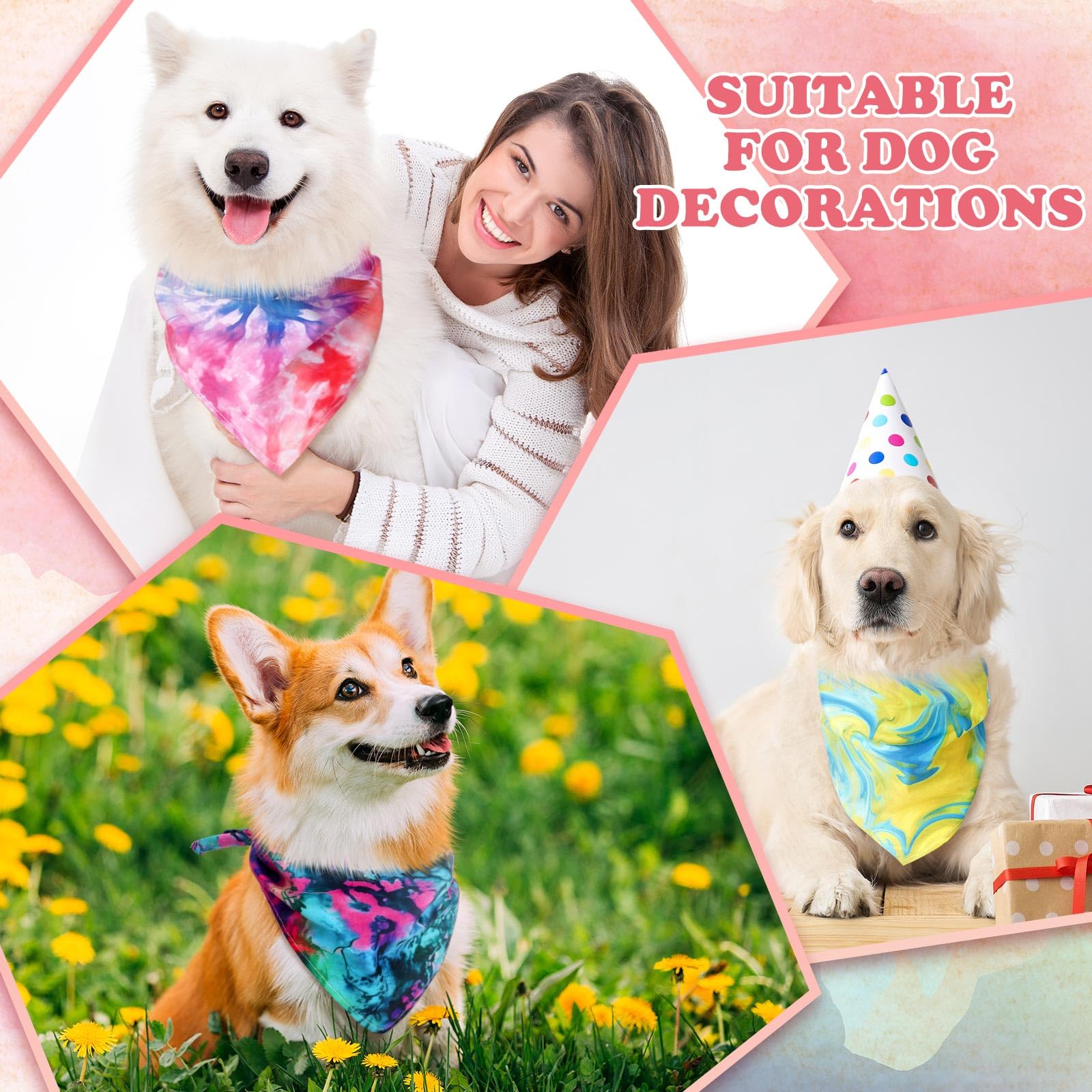 Huhumy 200 Pcs Dog Bandanas Bulk Pet Bibs Colorful Triangle Scarf Pet Bandanas For Medium Large Dogs Spring Summer Birthday Cost